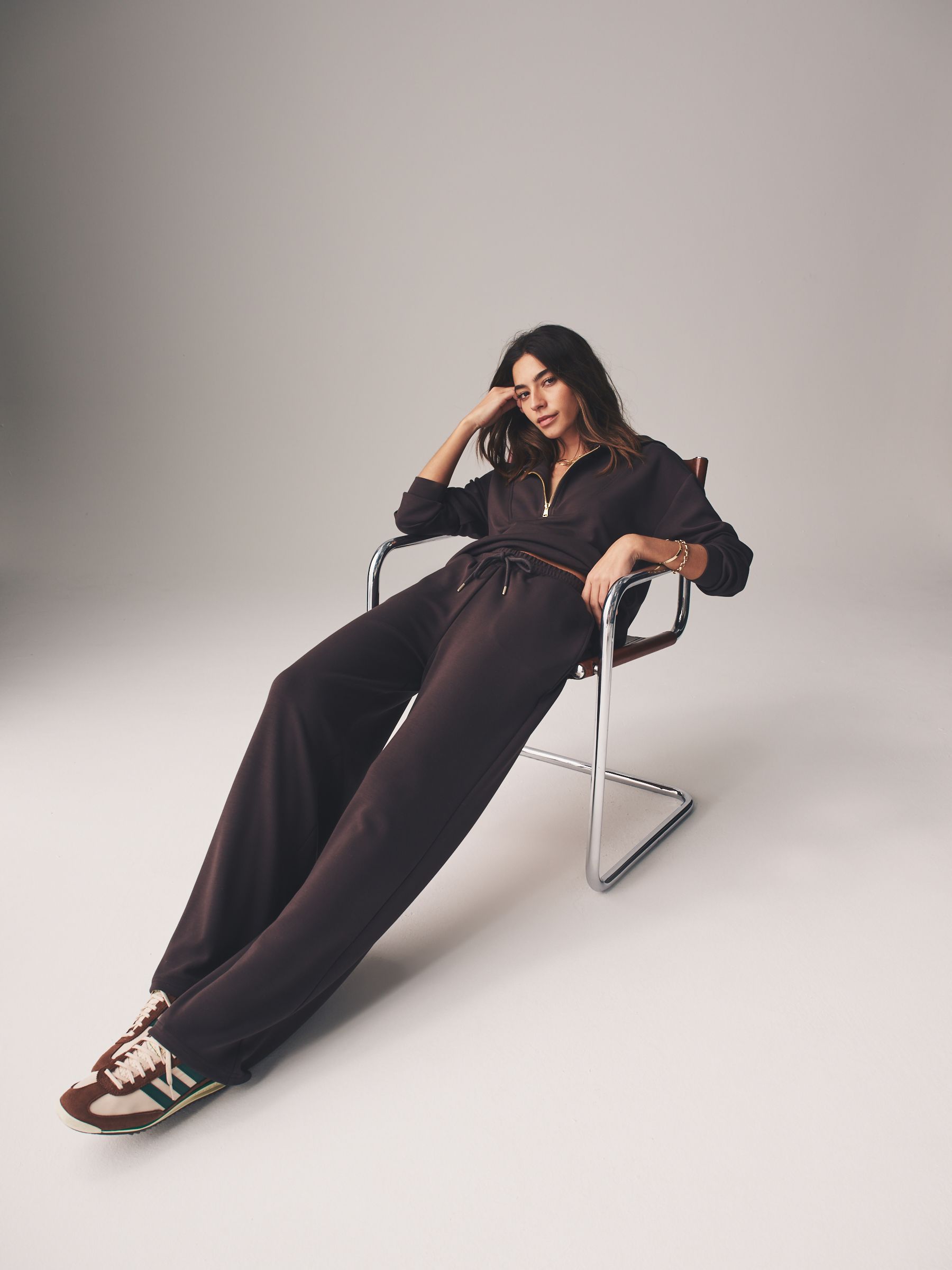 Chocolate Brown - Oversized Modal Zip Through Sweatshirt & Joggers Set - Image 3 of 9