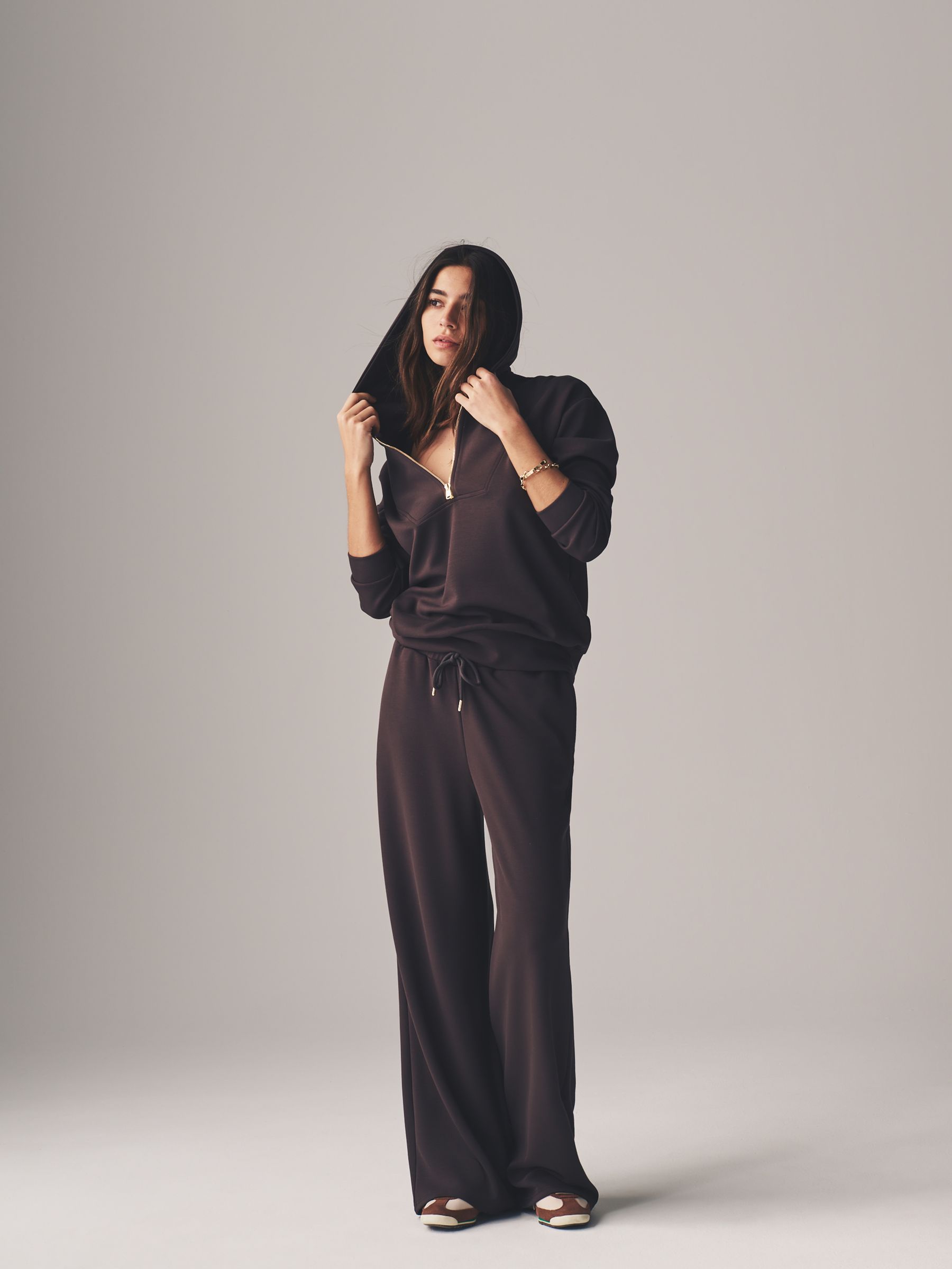 Chocolate Brown - Oversized Modal Zip Through Sweatshirt & Joggers Set - Image 4 of 9