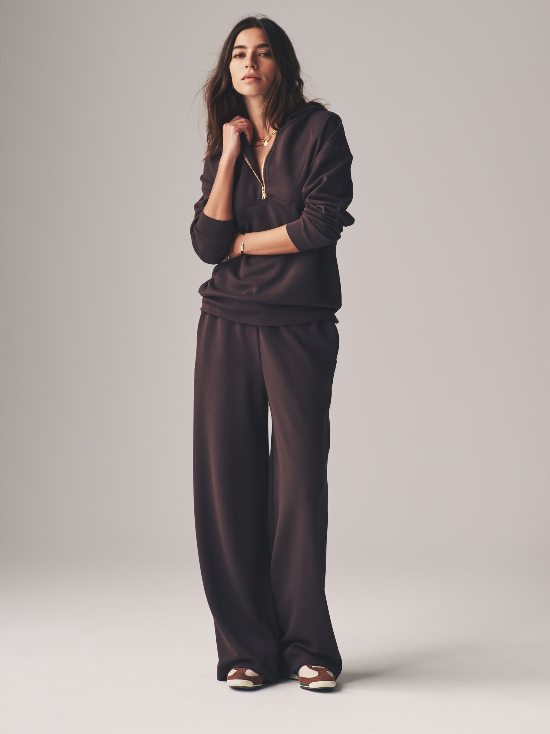 Chocolate Brown - Oversized Modal Zip Through Sweatshirt & Joggers Set - Image 5 of 9