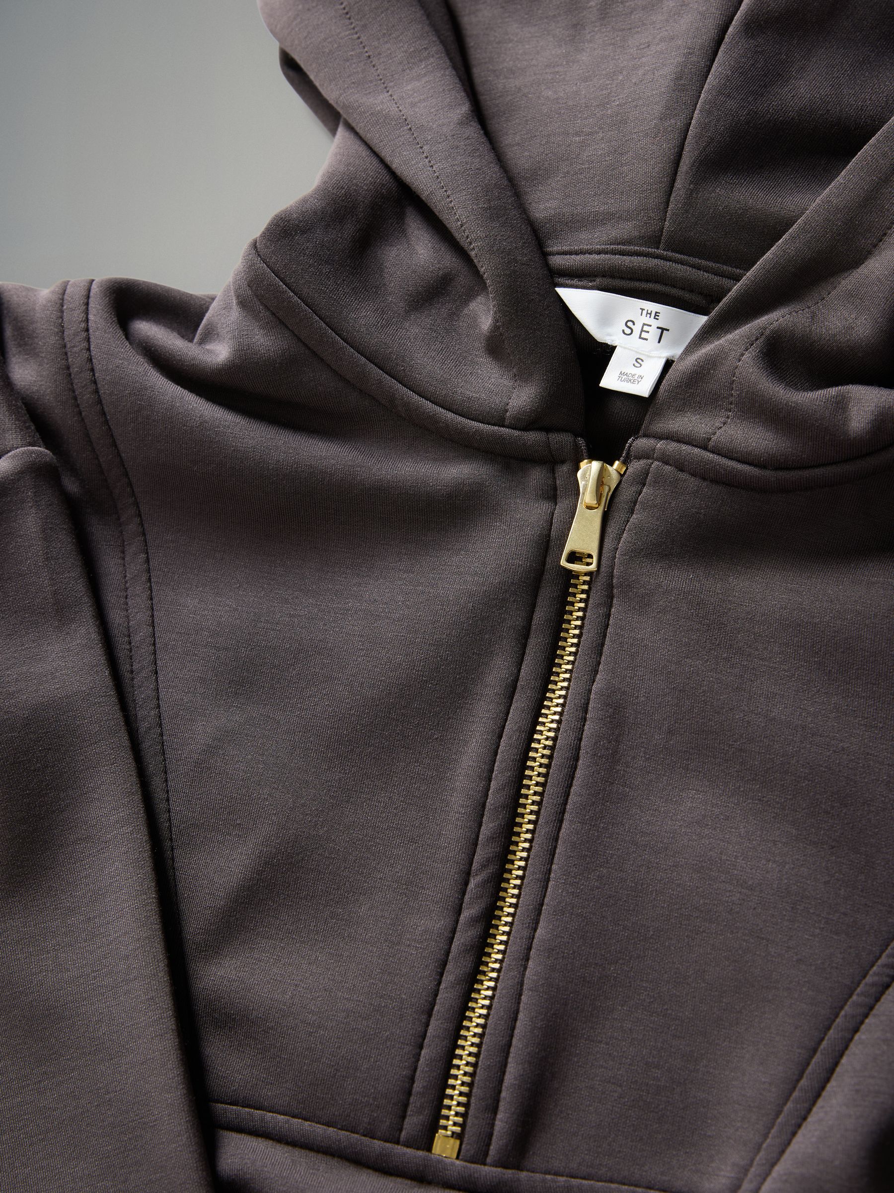 Chocolate Brown - Oversized Modal Zip Through Sweatshirt & Joggers Set - Image 8 of 9