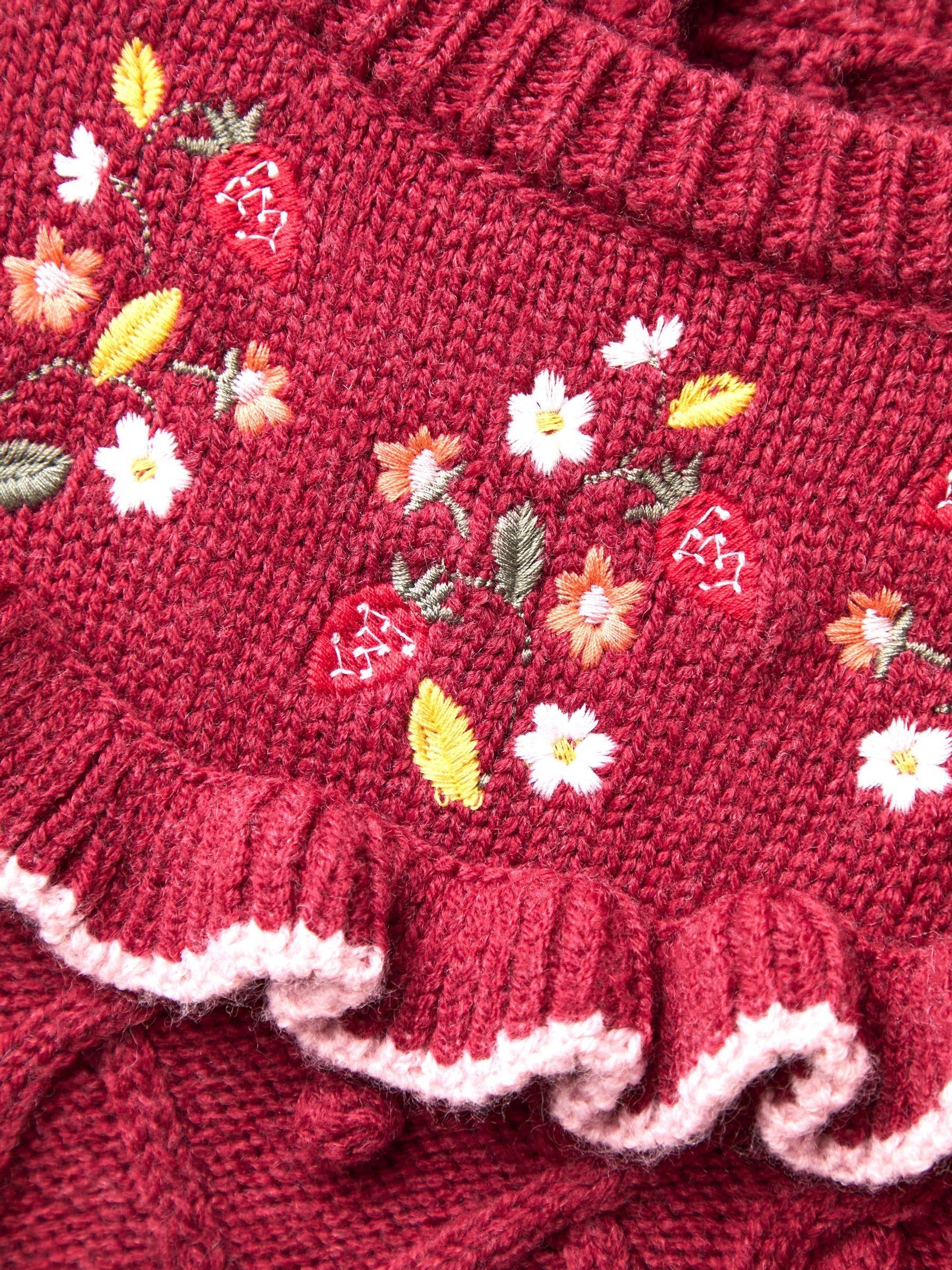 Red Embroidered Cable Frill Knitted Dress - Image 3 of 4