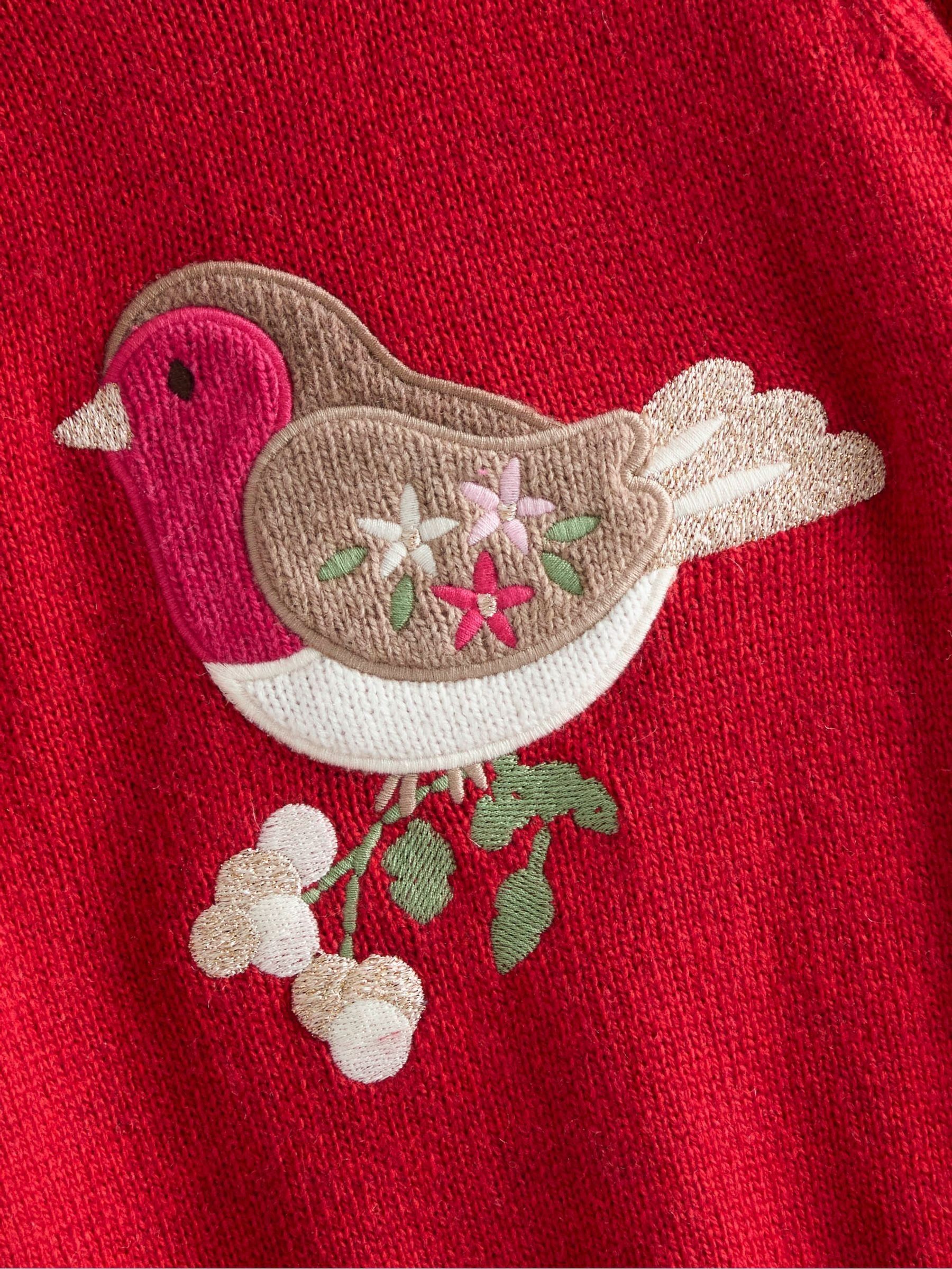 Red Robin Christmas Crew Neck Appliqué Jumper - Image 4 of 4 Red Robin Christmas Crew Neck Appliqué Jumper - Image 4 of 4