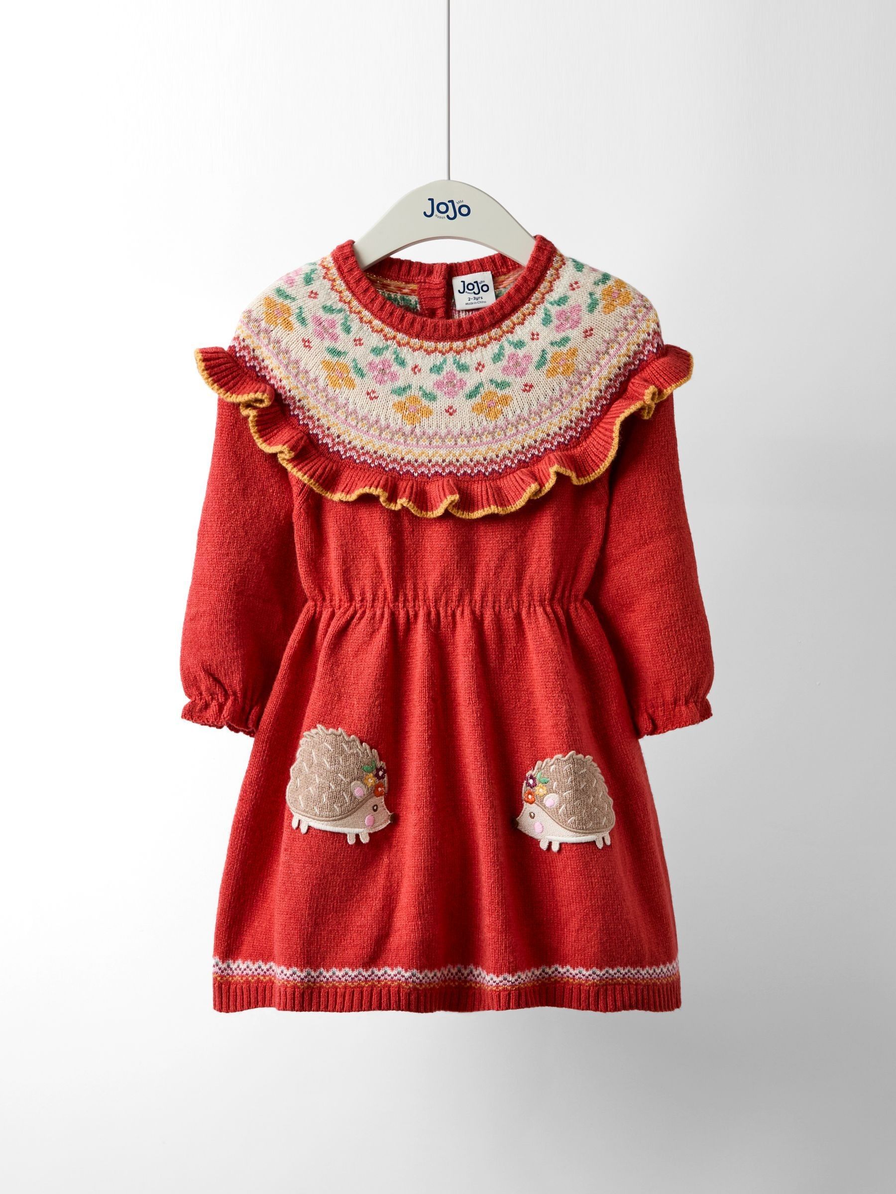 Orange Rust Hedgehog Fairisle Knitted Dress - Image 1 of 4