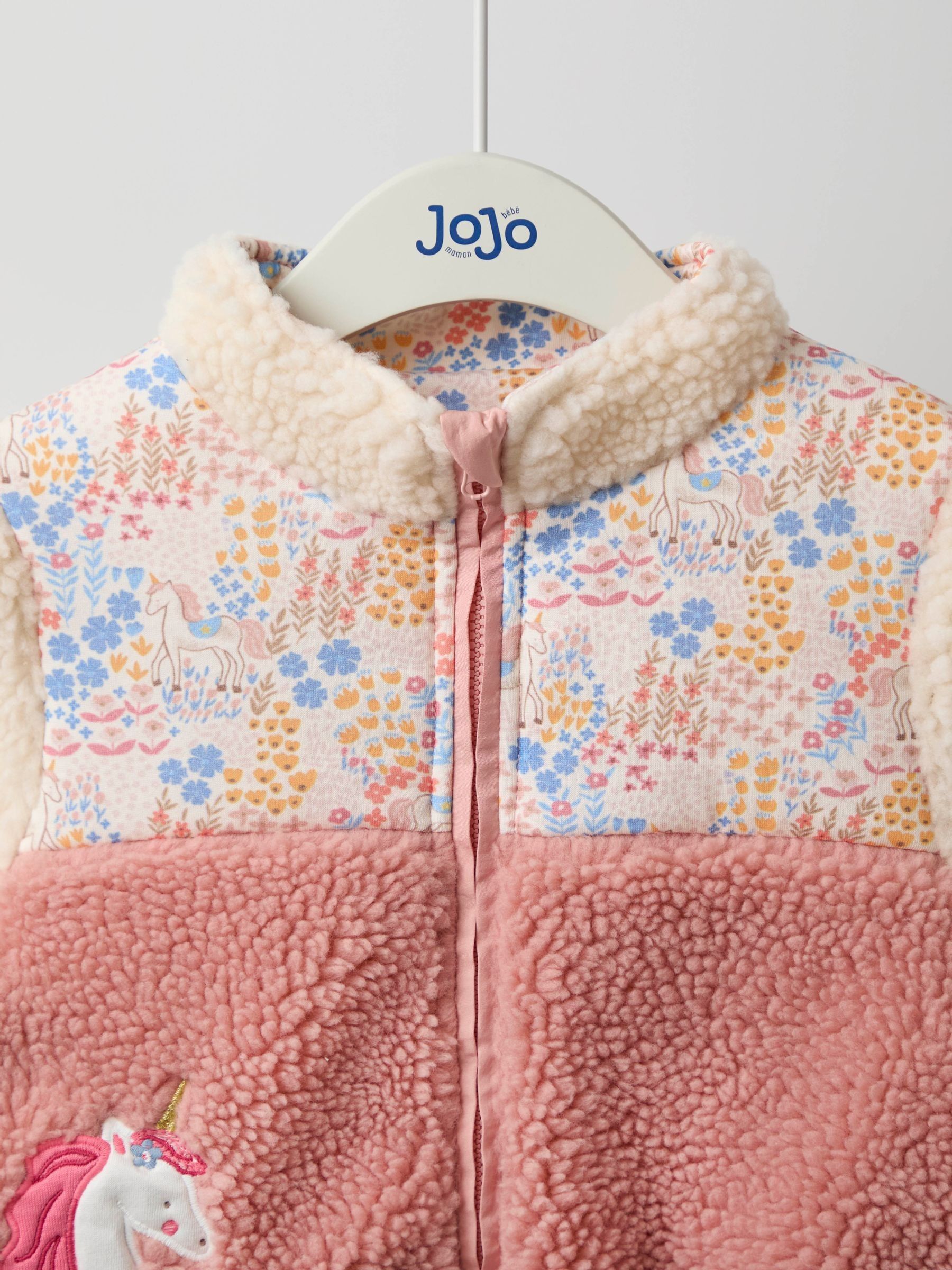 Pink Floral Unicorn Fleece Appliqué Reversible Jacket | JoJo Maman