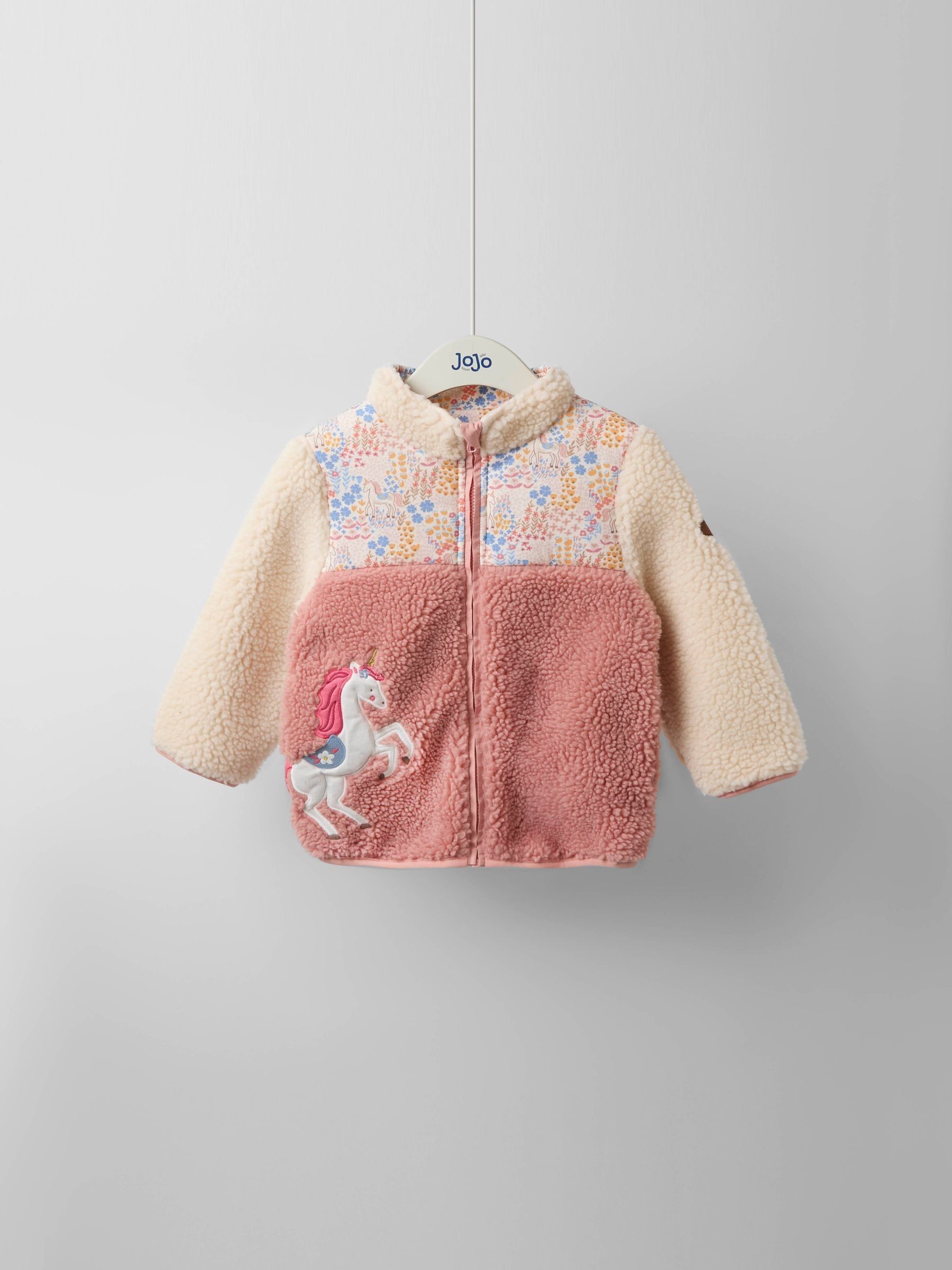 Pink Floral Unicorn Fleece Appliqué Reversible Jacket - Image 2 of 9