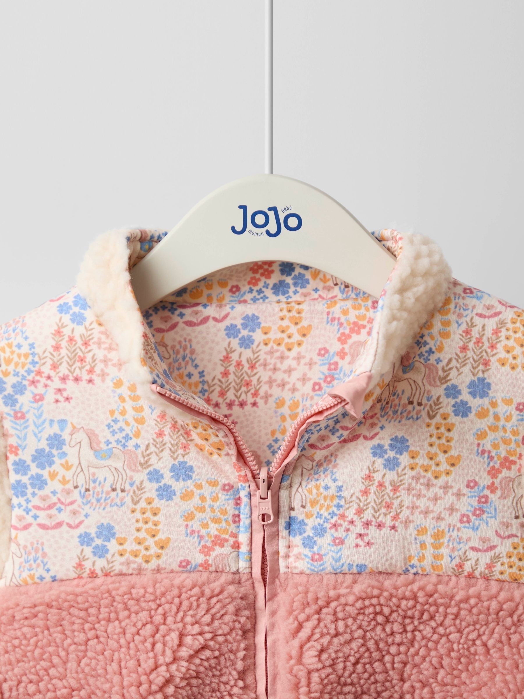 Pink Floral Unicorn Fleece Appliqué Reversible Jacket | JoJo Maman 