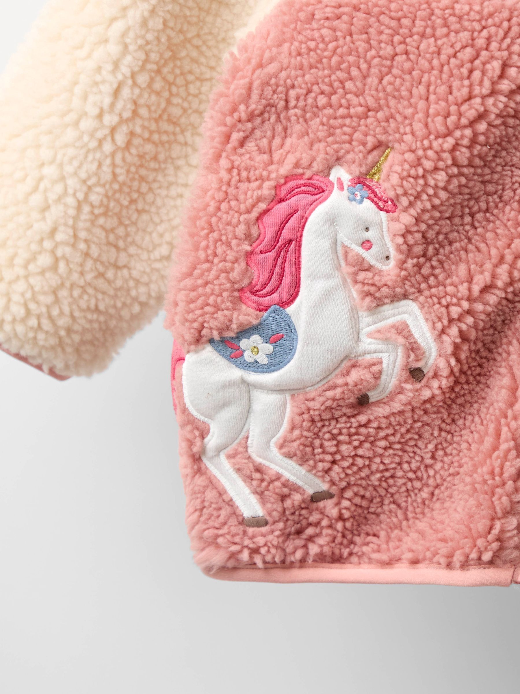 Pink Floral Unicorn Fleece Appliqué Reversible Jacket - Image 4 of 9