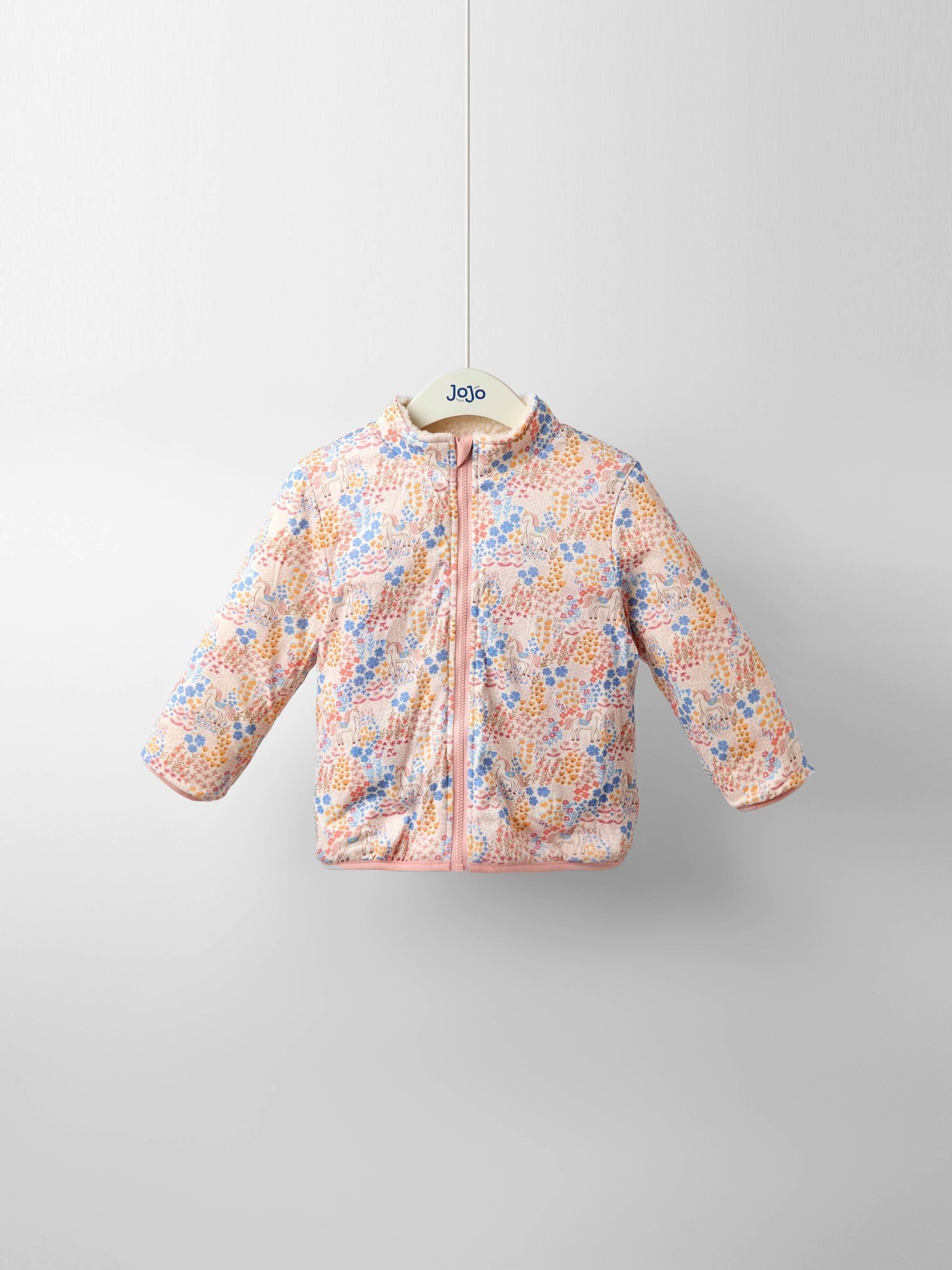 Pink Floral Unicorn Fleece Appliqué Reversible Jacket - Image 8 of 9