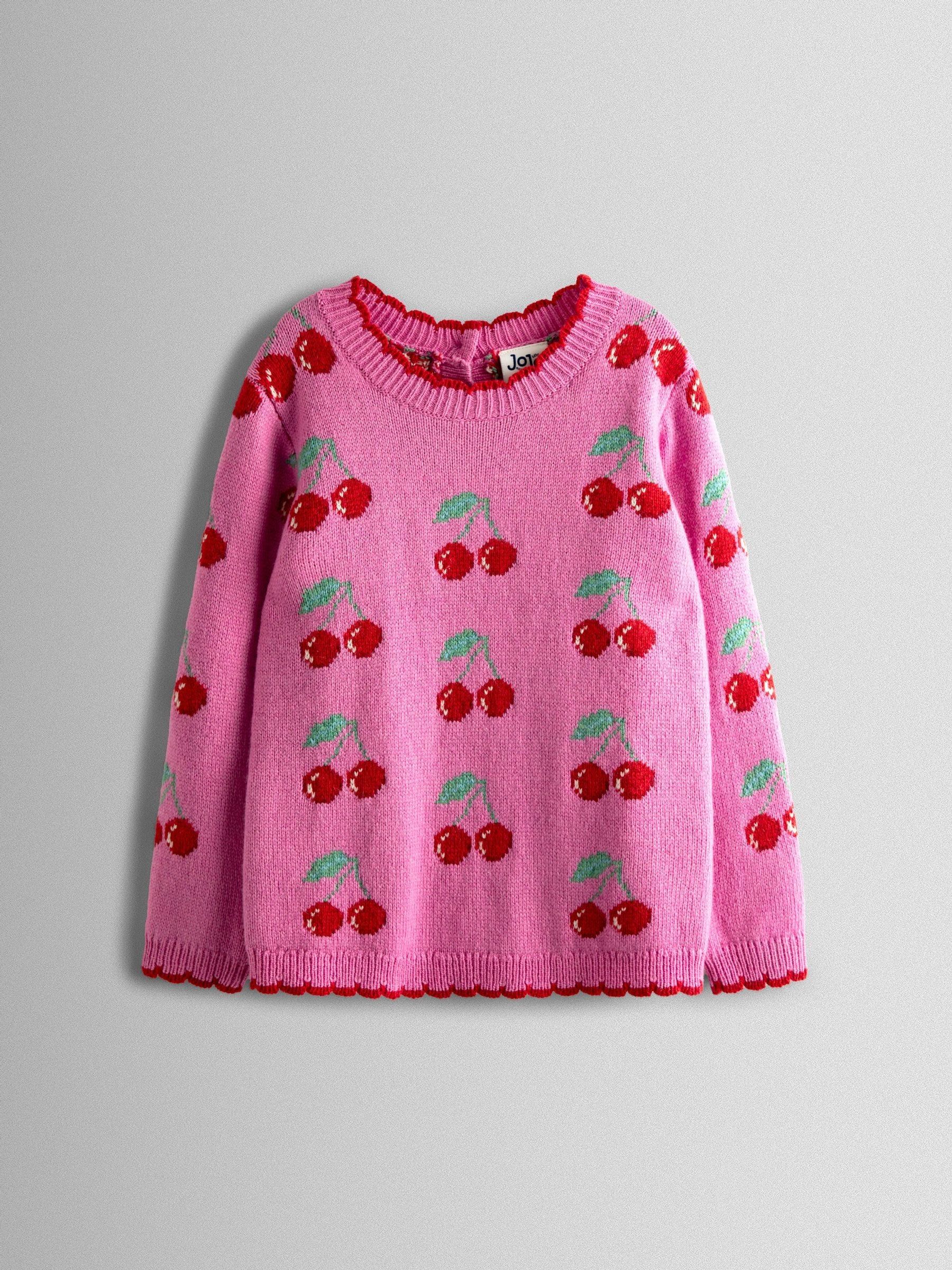 Fucshia Pink Cherry Intarsia Crew Neck Jumper - Image 1 of 3