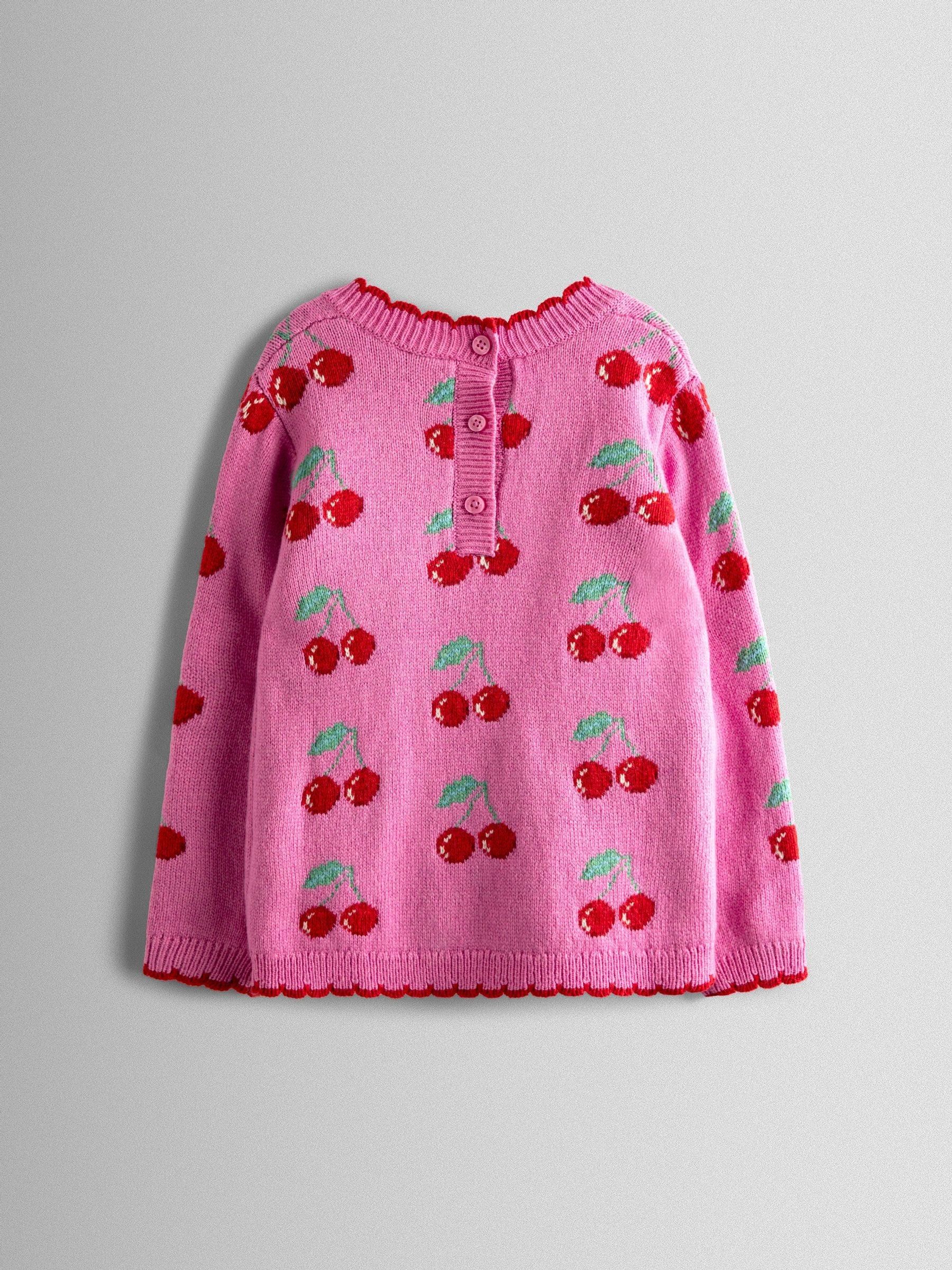 Fucshia Pink Cherry Intarsia Crew Neck Jumper - Image 3 of 3