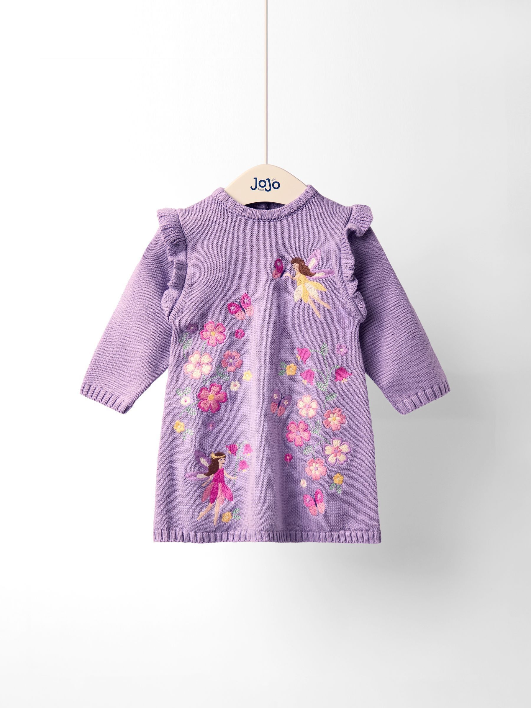 Lilac Embroidered Frill Knitted Dress - Image 1 of 4