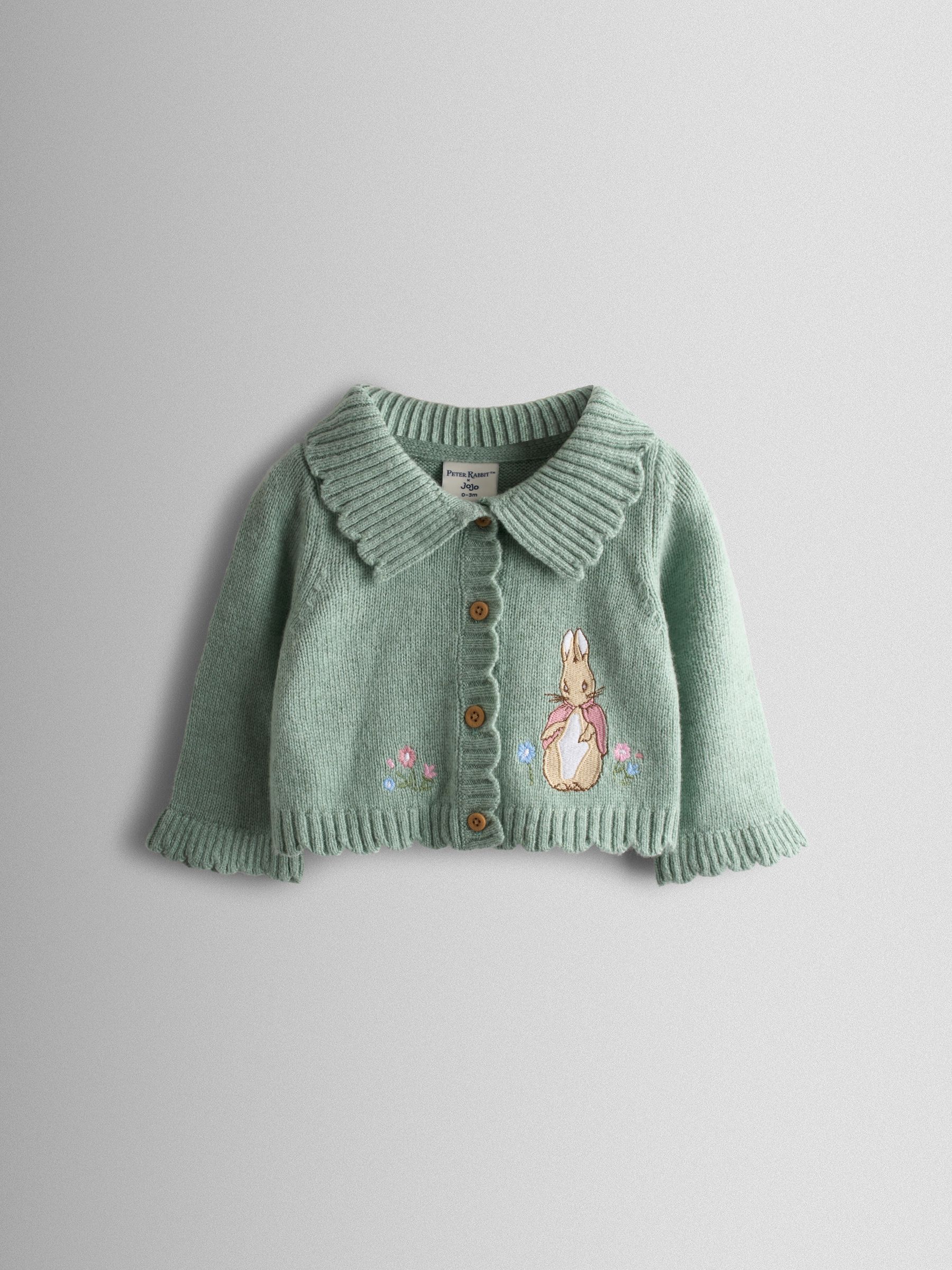 Green Flopsy Bunny Frill Collar Embroidered Cardigan | JoJo Maman Bébé