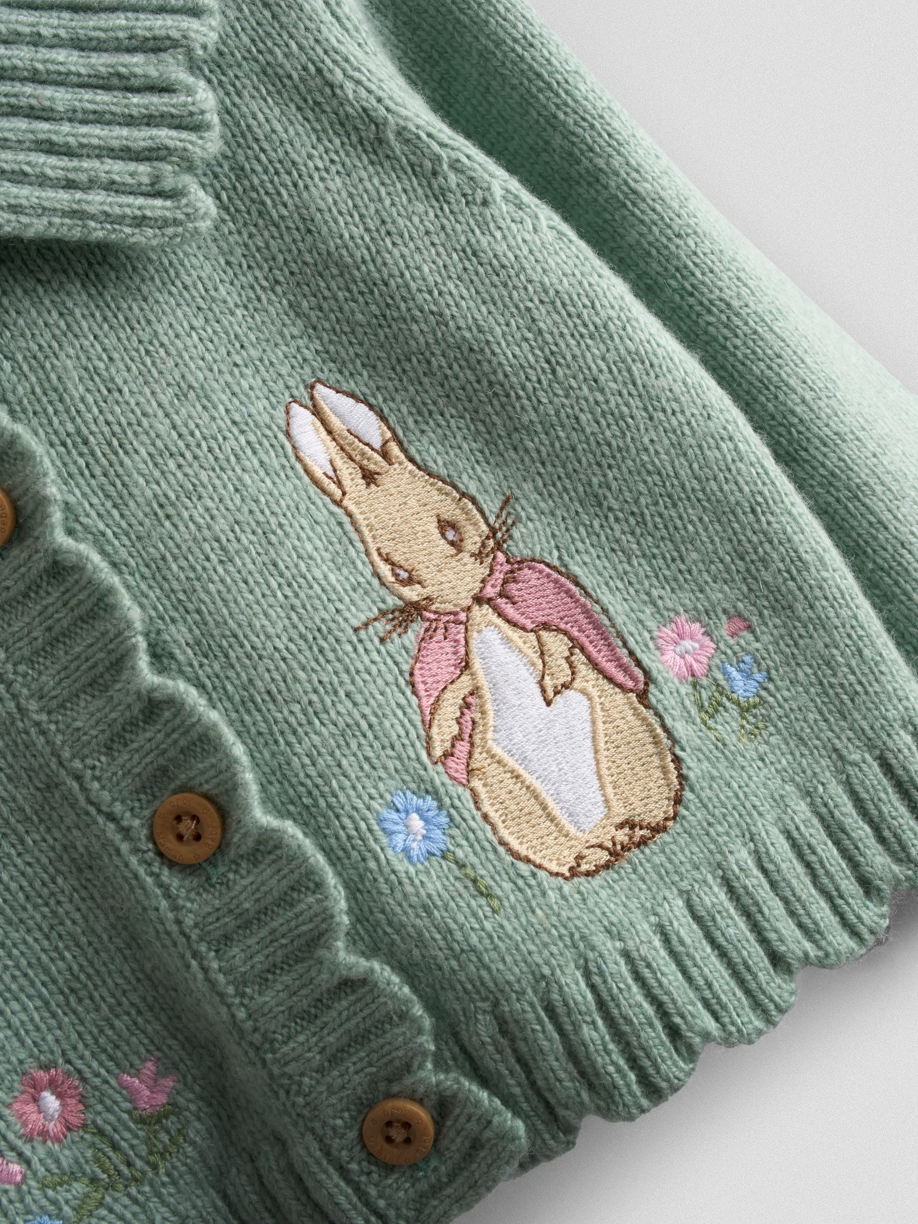 Green Flopsy Bunny Frill Collar Embroidered Cardigan - Image 3 of 4