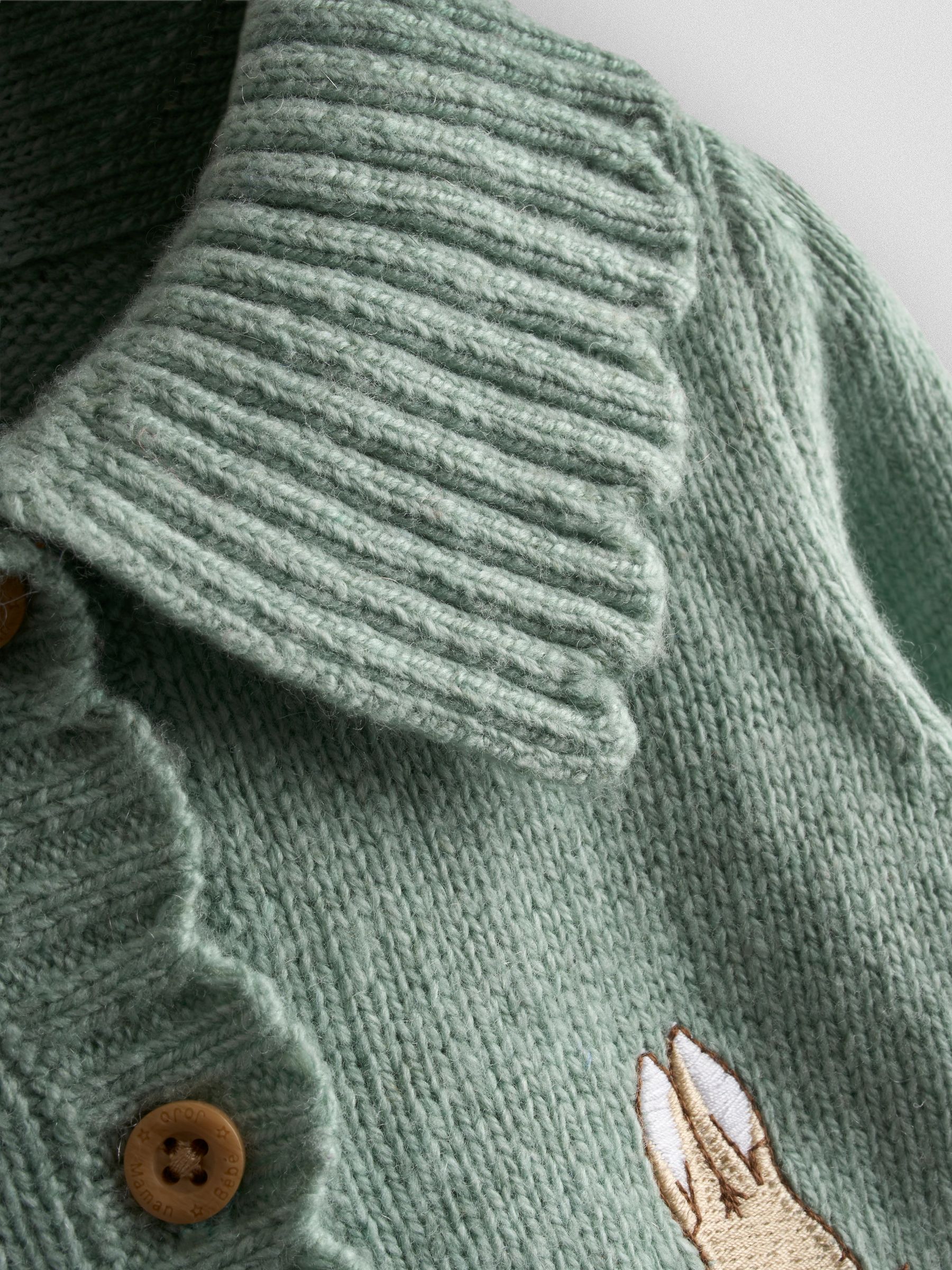 Green Flopsy Bunny Frill Collar Embroidered Cardigan | JoJo Maman Bébé