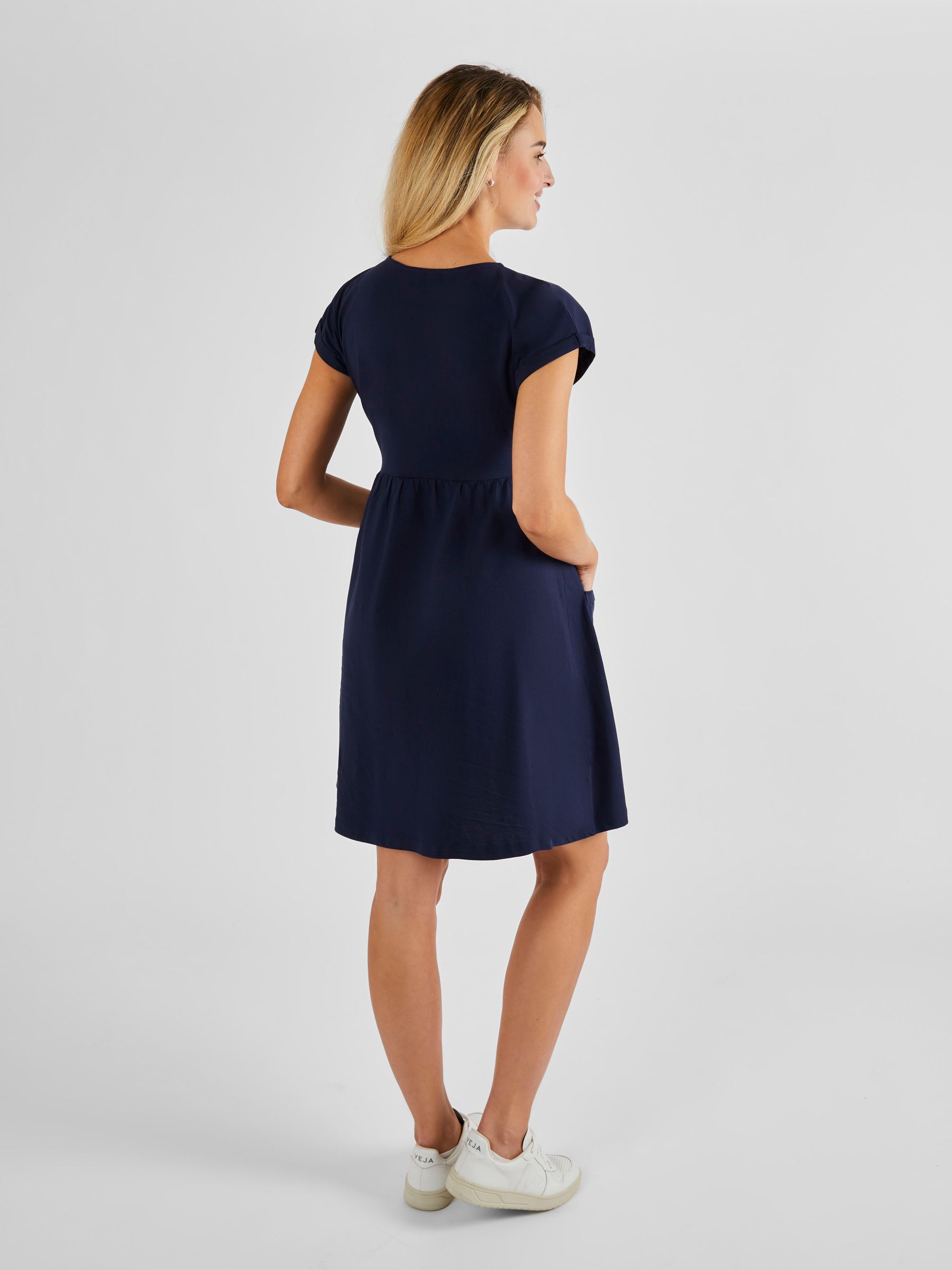 navy short sleeve mini dress Z Supply Routine Shift Mini Dress In Navy Cotton