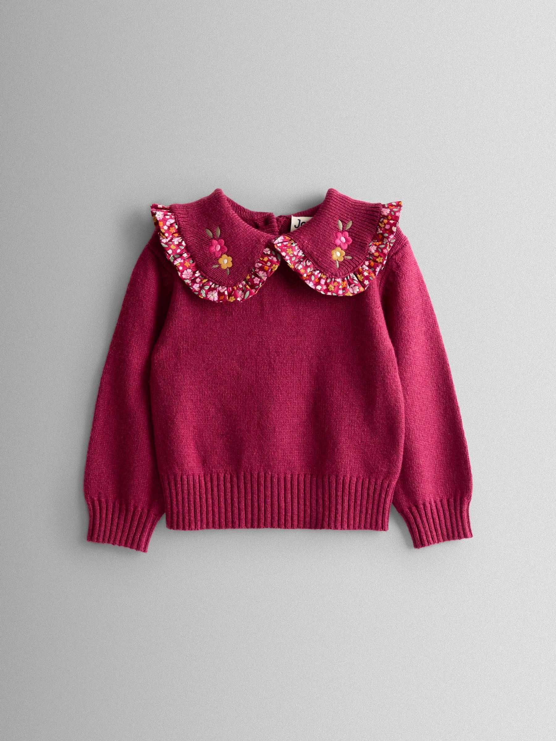 Berry Red Floral Frill Collar Embroidered Jumper - Image 5 of 7