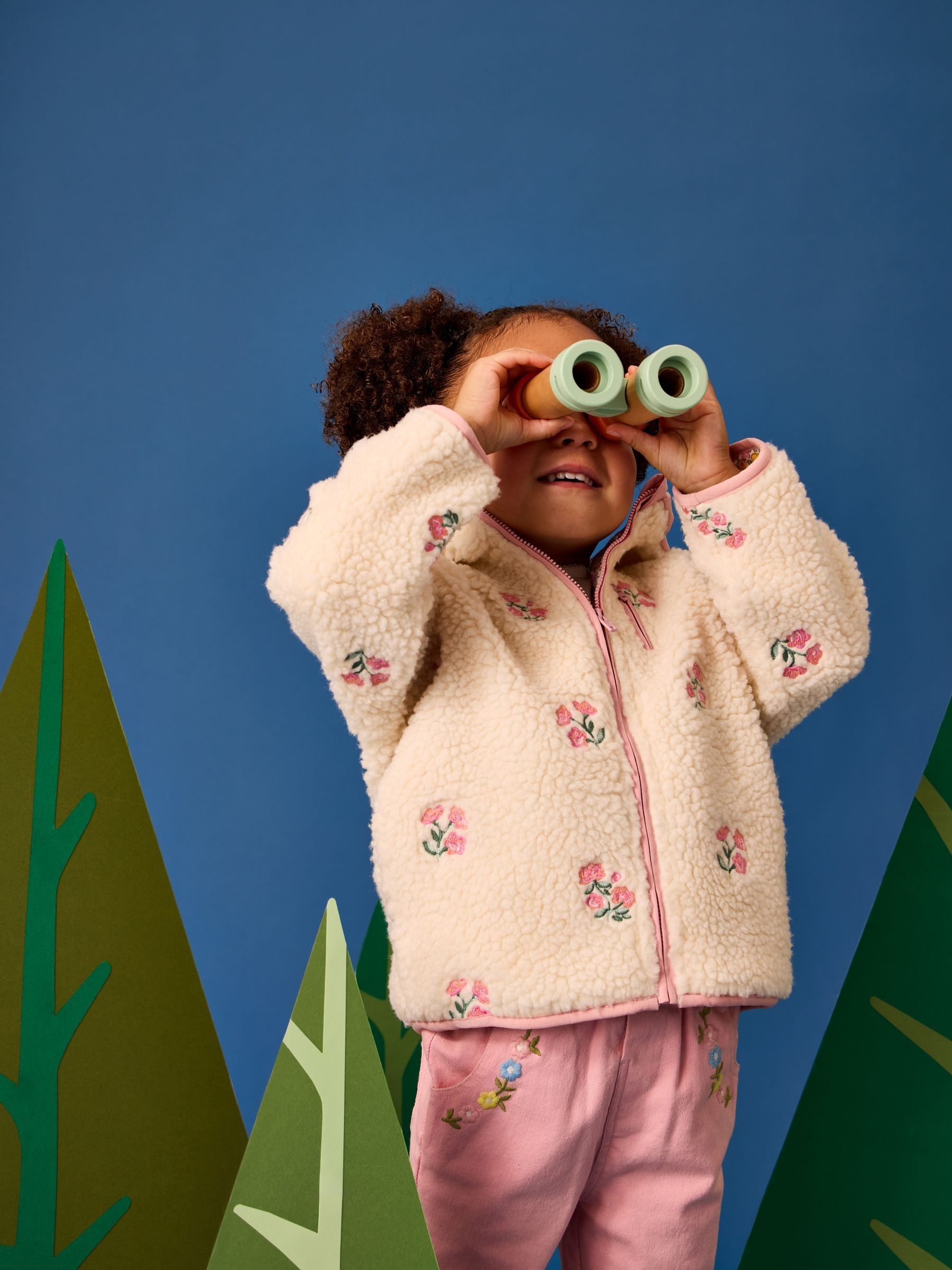 Pink Floral Embroidered Reversible Fleece - Image 1 of 4