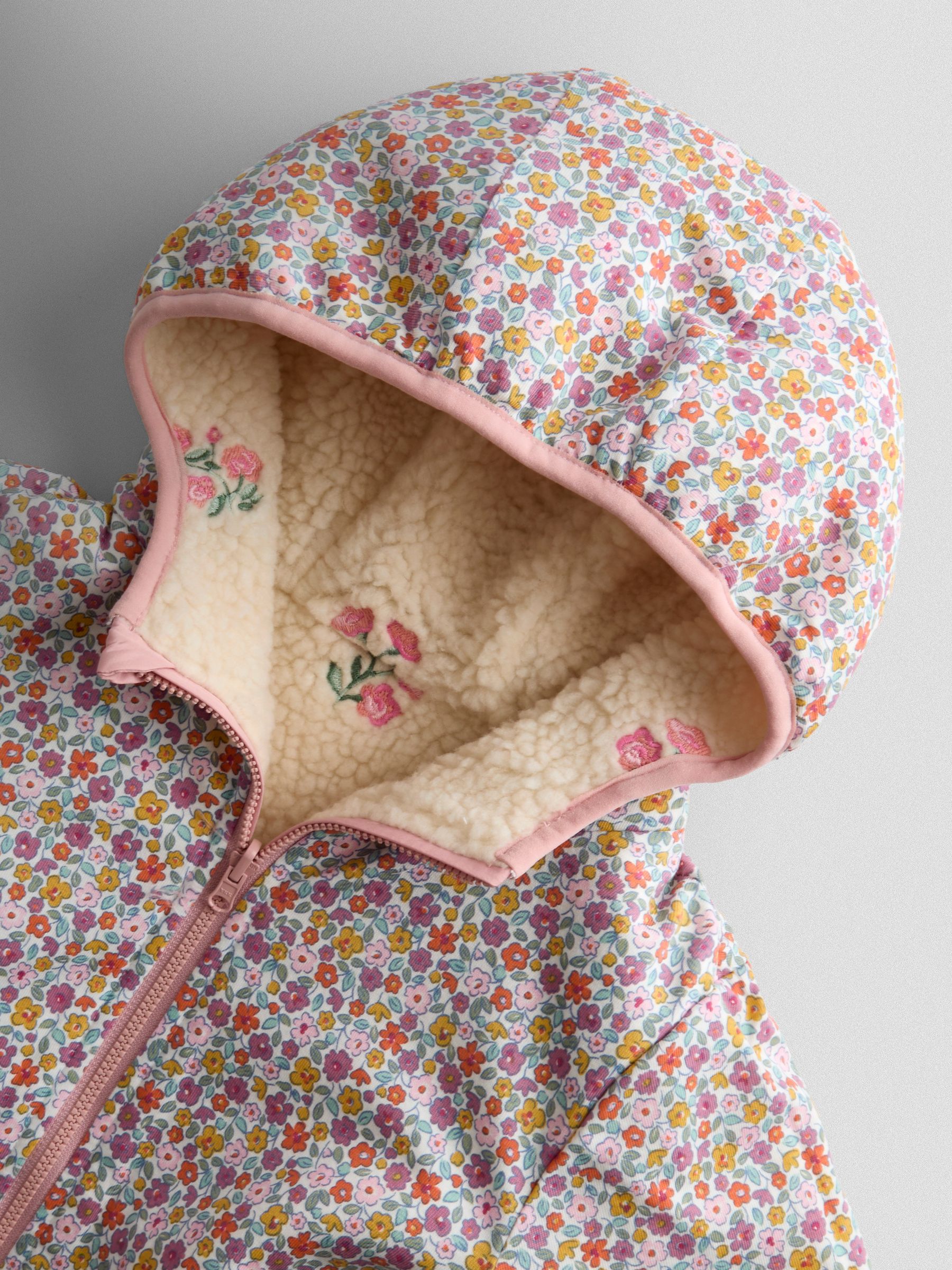 Pink Floral Embroidered Reversible Fleece - Image 9 of 11