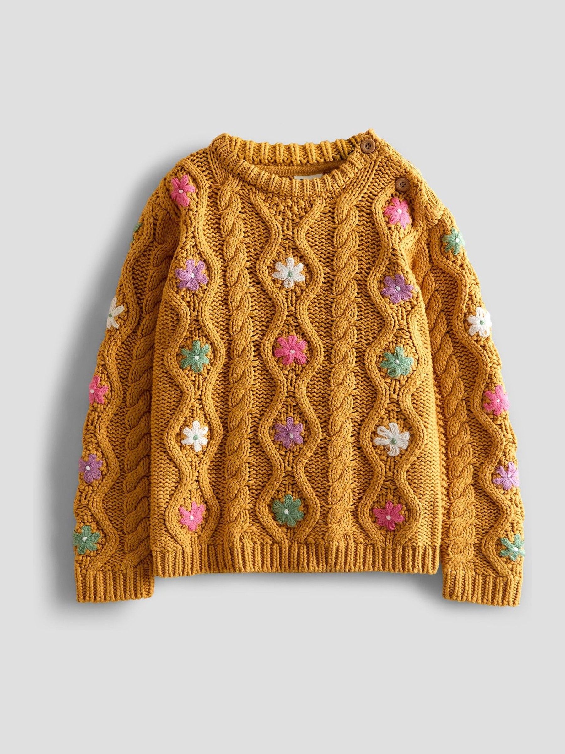 Mustard Embroidered Chunky Knit Jumper - Image 1 of 3