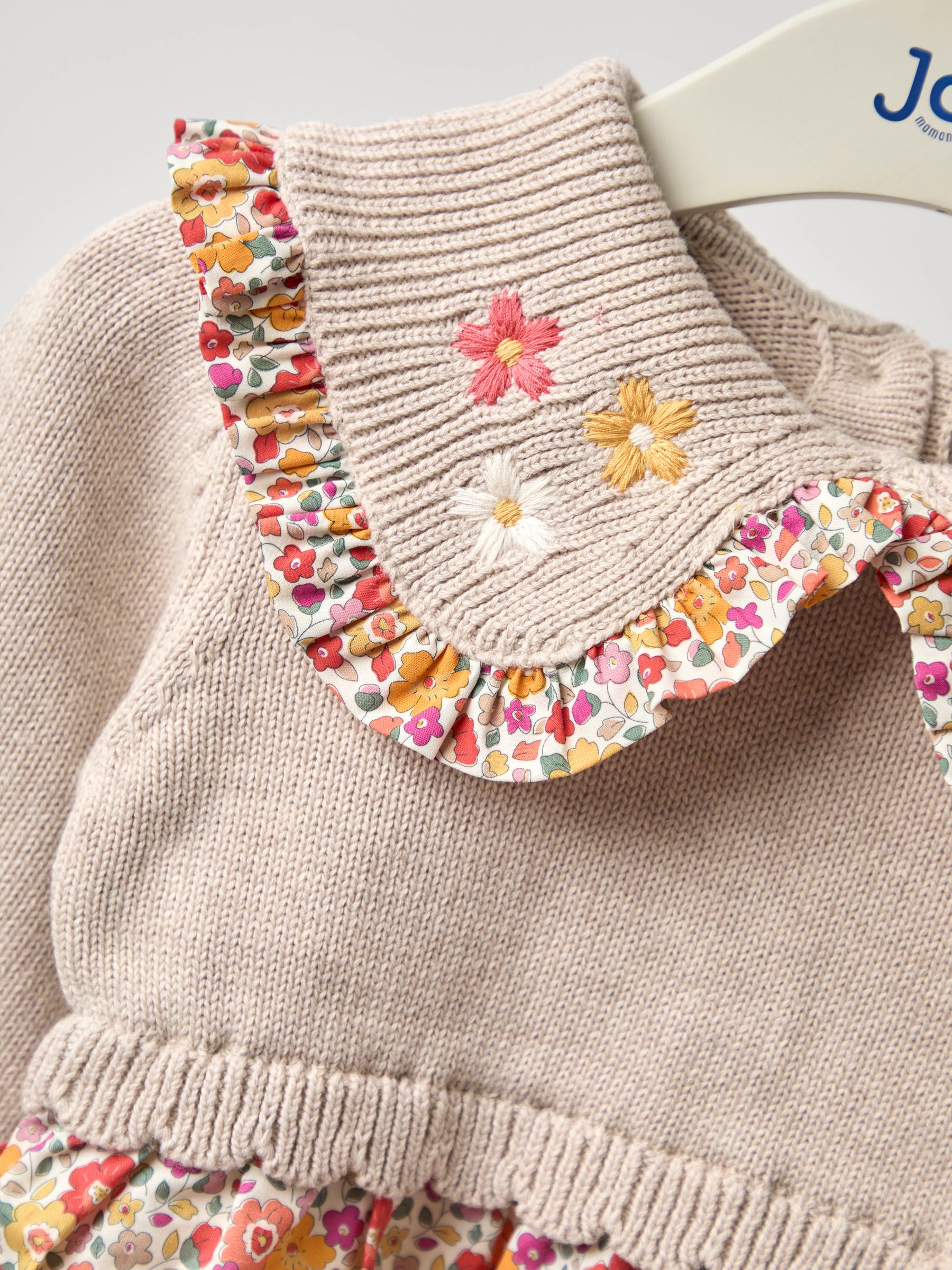Natural Floral Knitted Combo Dress | JoJo Maman Bb USA Natural Floral Knitted Combo Dress | JoJo Maman Bb USA