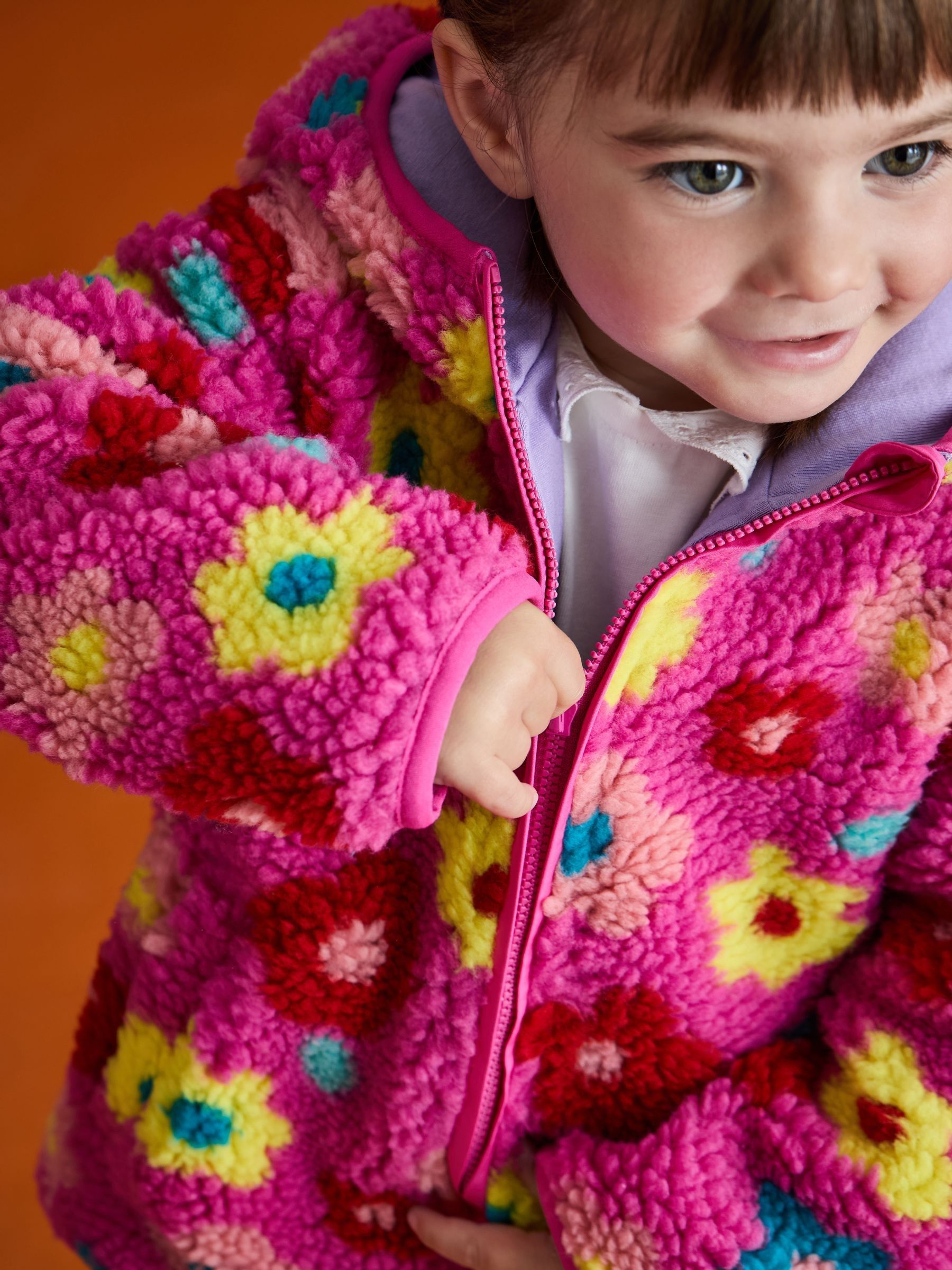 Fuschia Pink Flower Hooded Fleece Jacket - Image 8 of 11