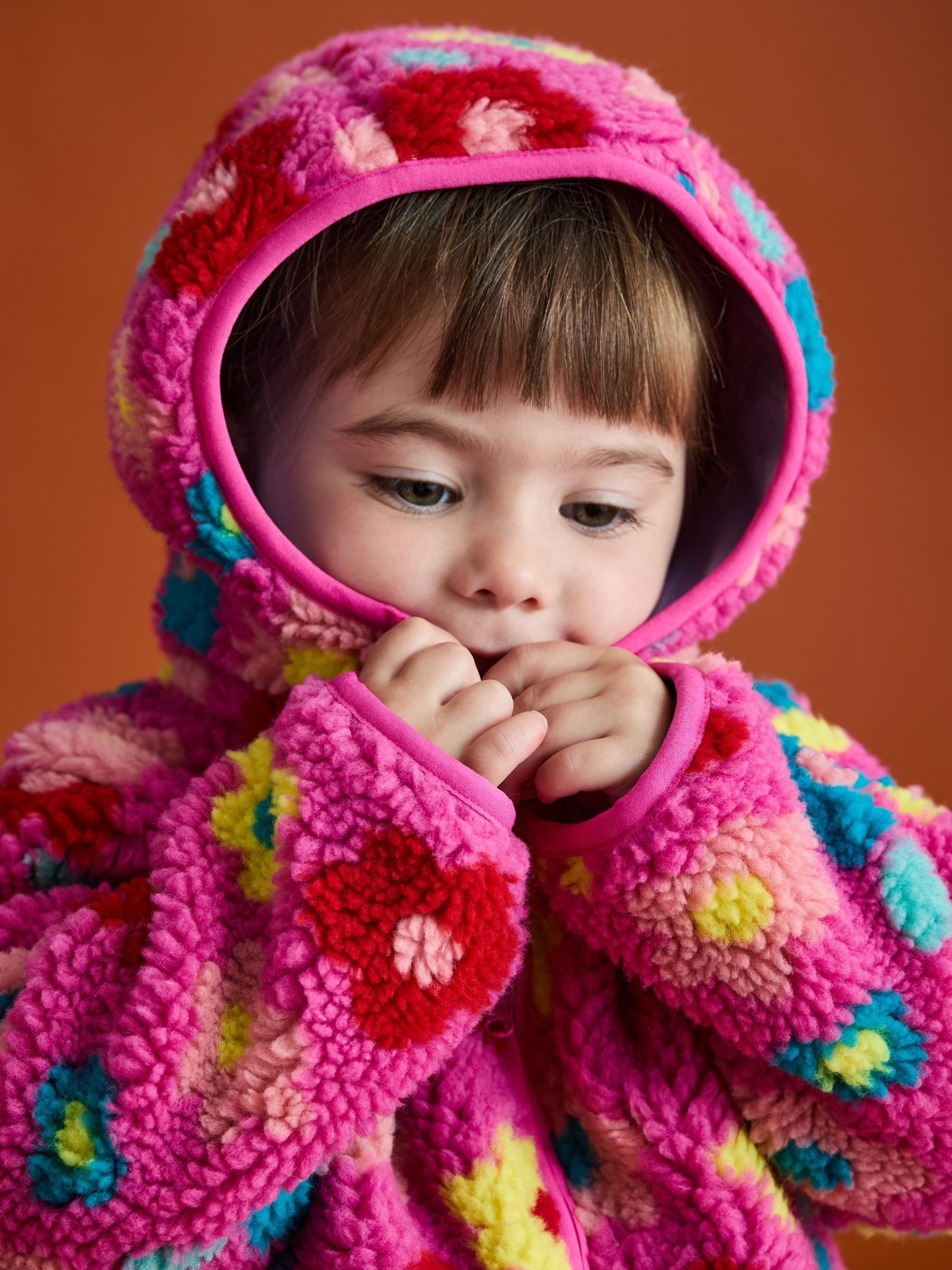 Fuschia Pink Flower Hooded Fleece Jacket - Image 9 of 11