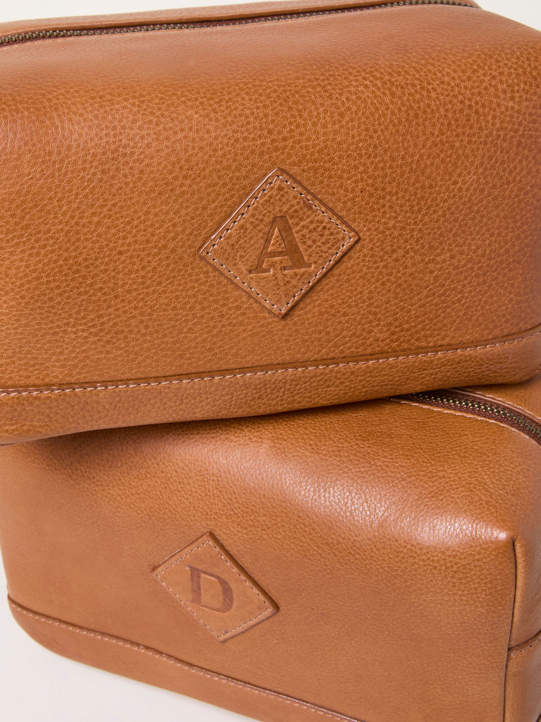 Tan Brown Alphabet Leather Wash Bag - Image 3 of 3 Tan Brown Alphabet Leather Wash Bag - Image 3 of 3