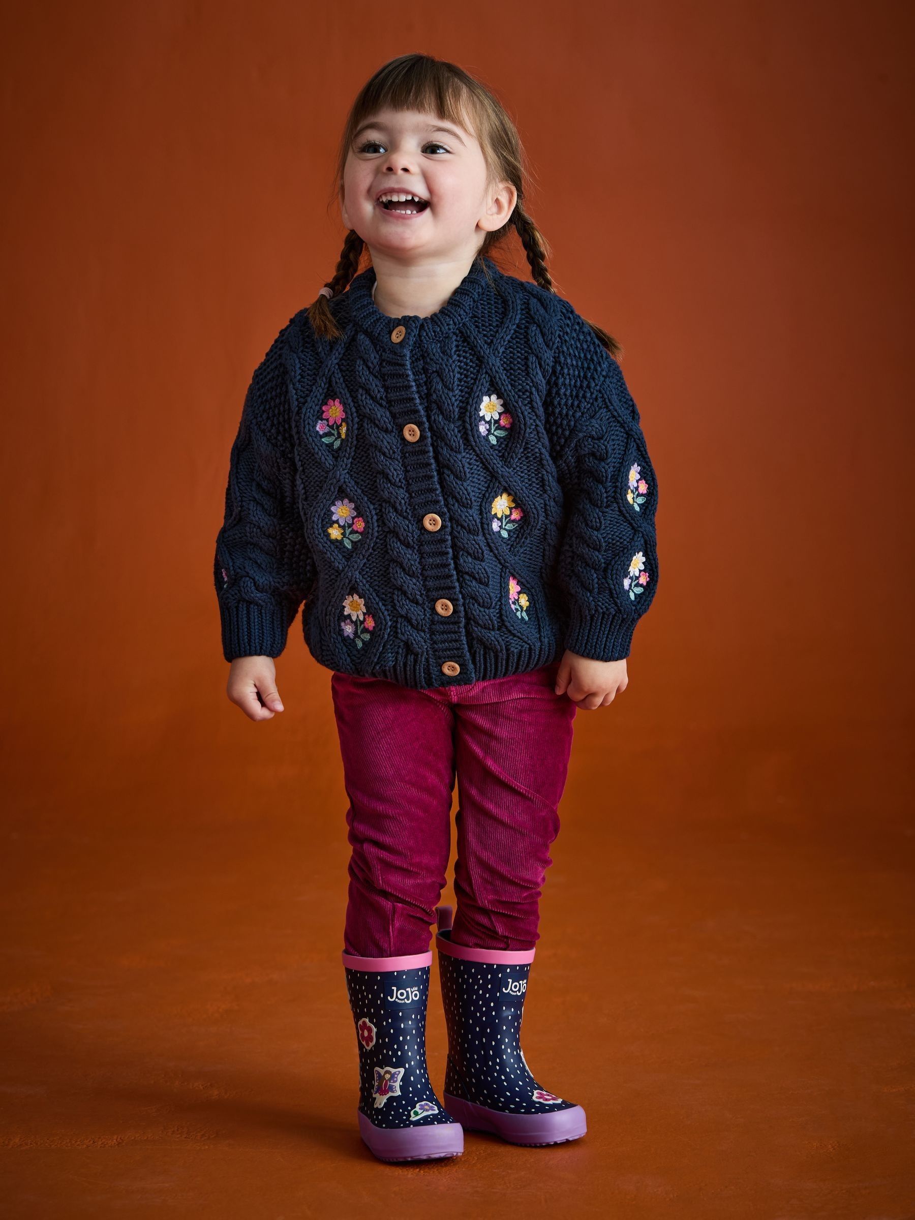 Navy Blue Embroidered Chunky Knit Cardigan - Image 5 of 9