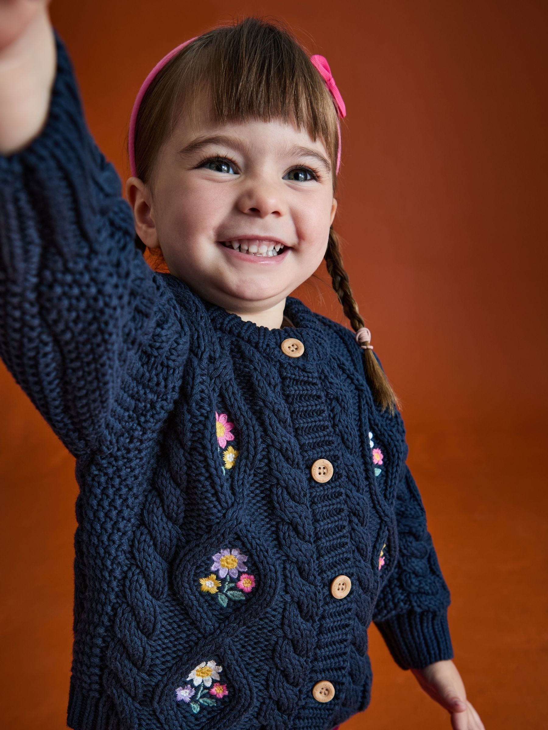 Navy Blue Embroidered Chunky Knit Cardigan - Image 6 of 9