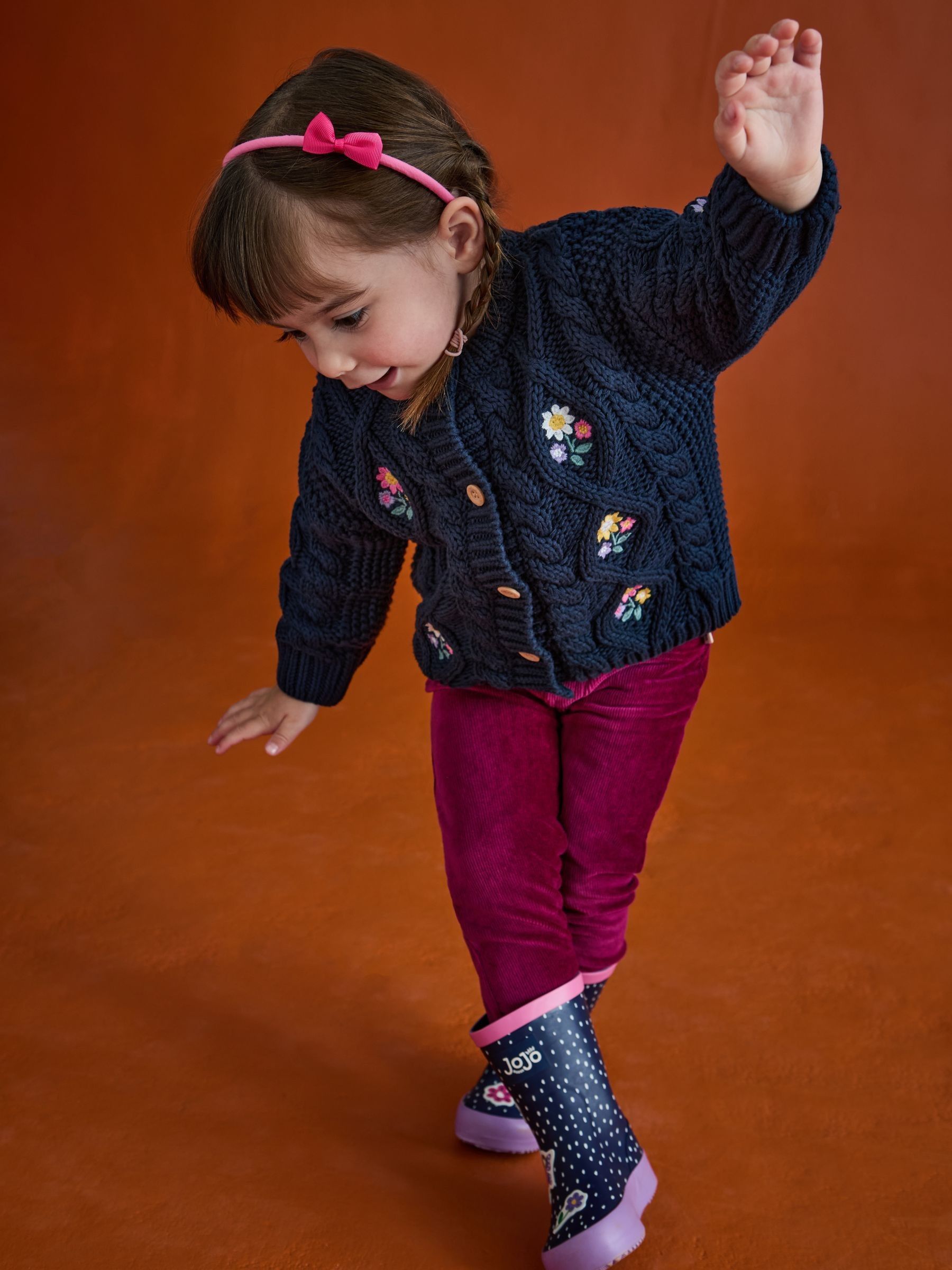 Navy Blue Embroidered Chunky Knit Cardigan - Image 7 of 9