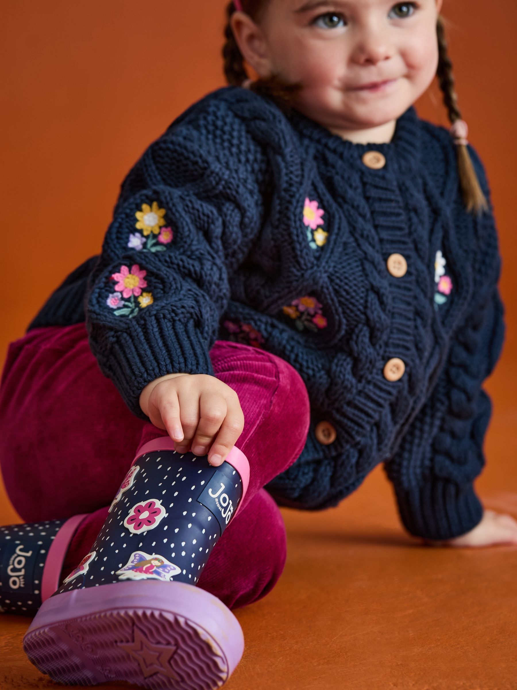 Navy Blue Embroidered Chunky Knit Cardigan - Image 8 of 9
