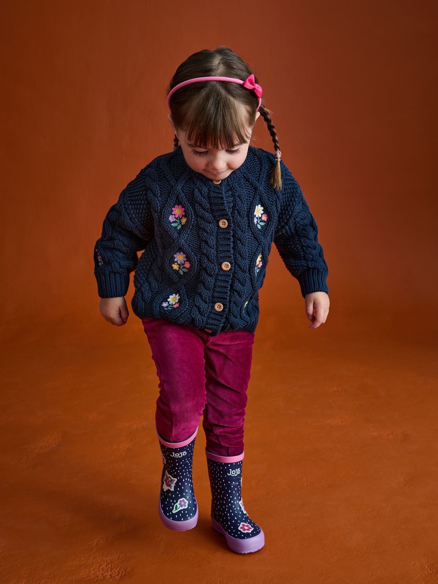 Navy Blue Embroidered Chunky Knit Cardigan - Image 9 of 9