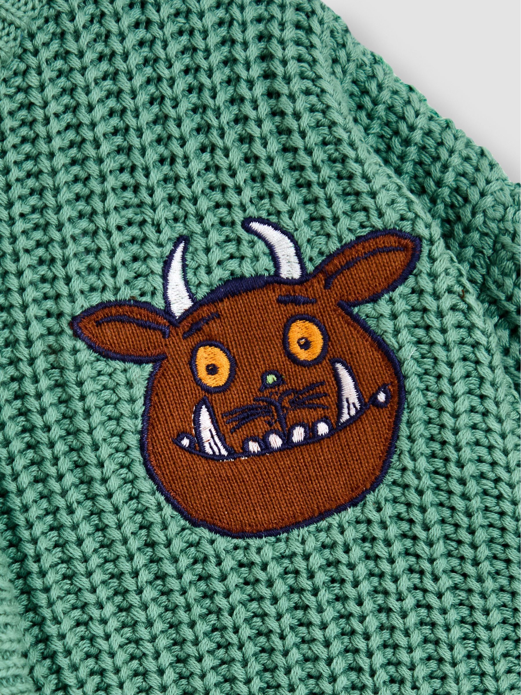 Sage Green The Gruffalo Appliqué Chunky Knit Cardigan | JoJo Maman