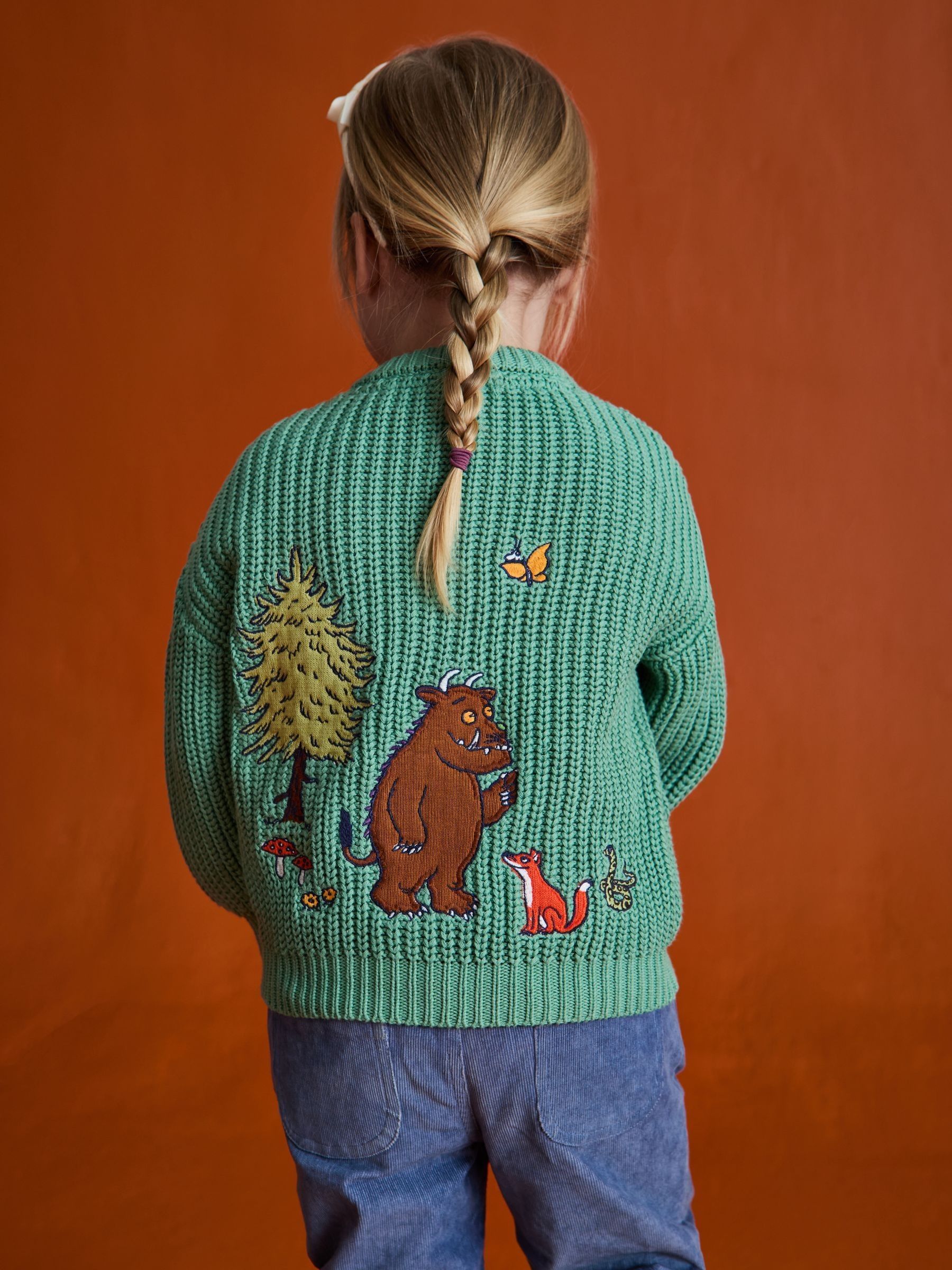 Sage Green The Gruffalo Appliqué Chunky Knit Cardigan - Image 6 of 9