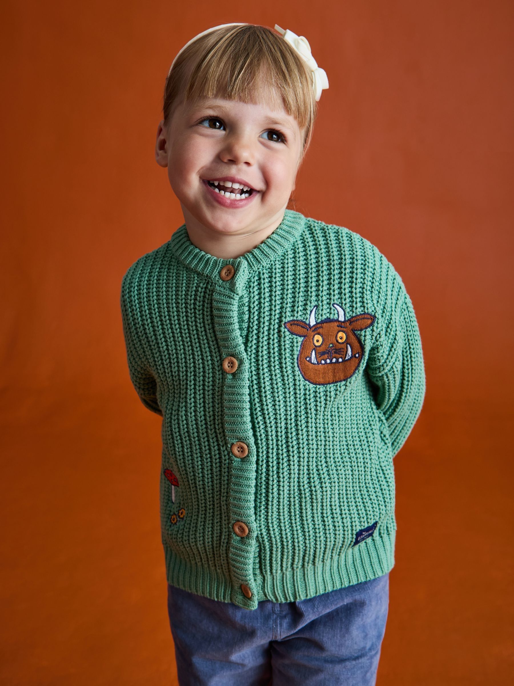 Sage Green The Gruffalo Appliqué Chunky Knit Cardigan - Image 7 of 9