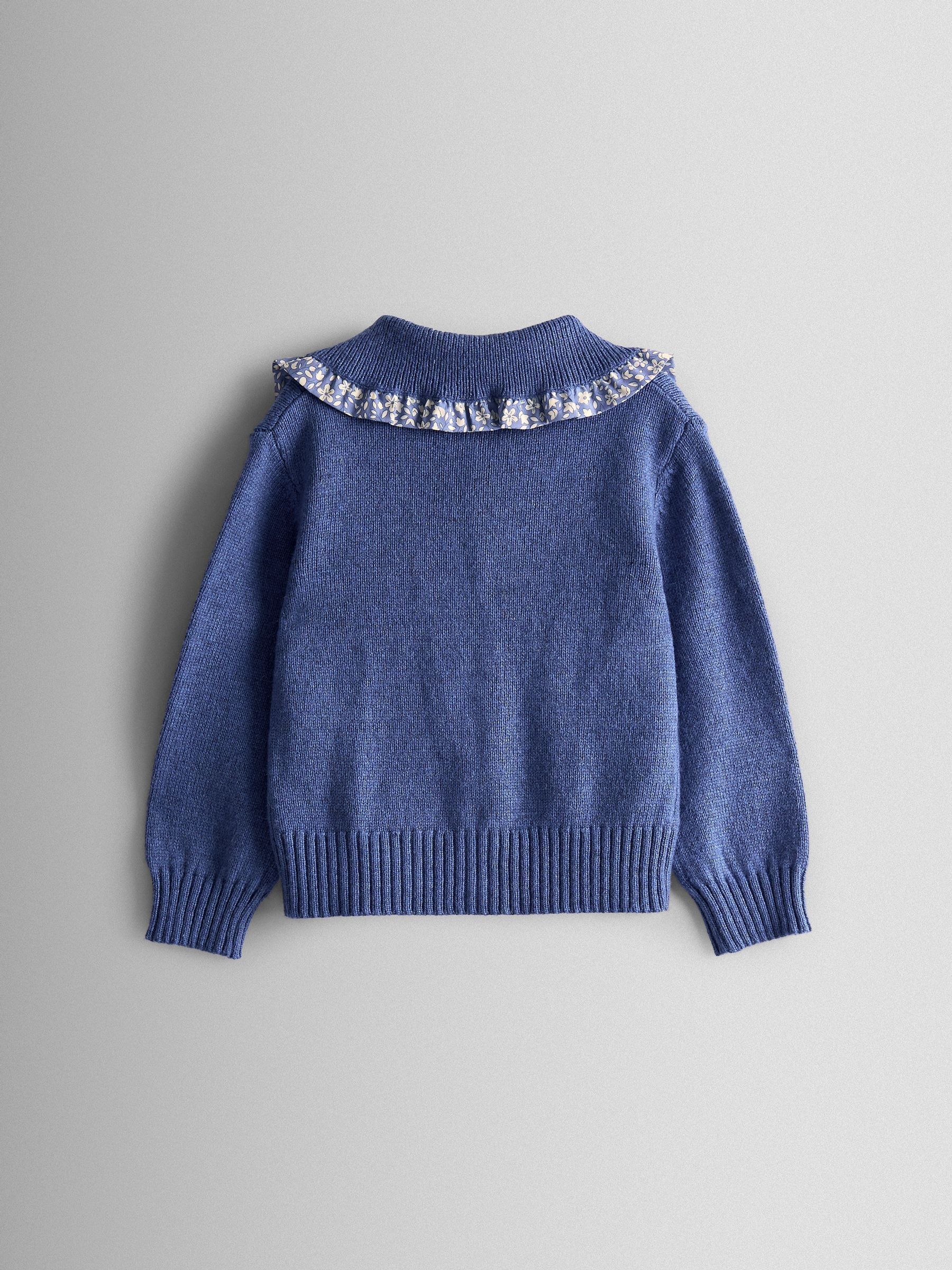 Blue Floral Frill Collar Cardigan - Image 2 of 3