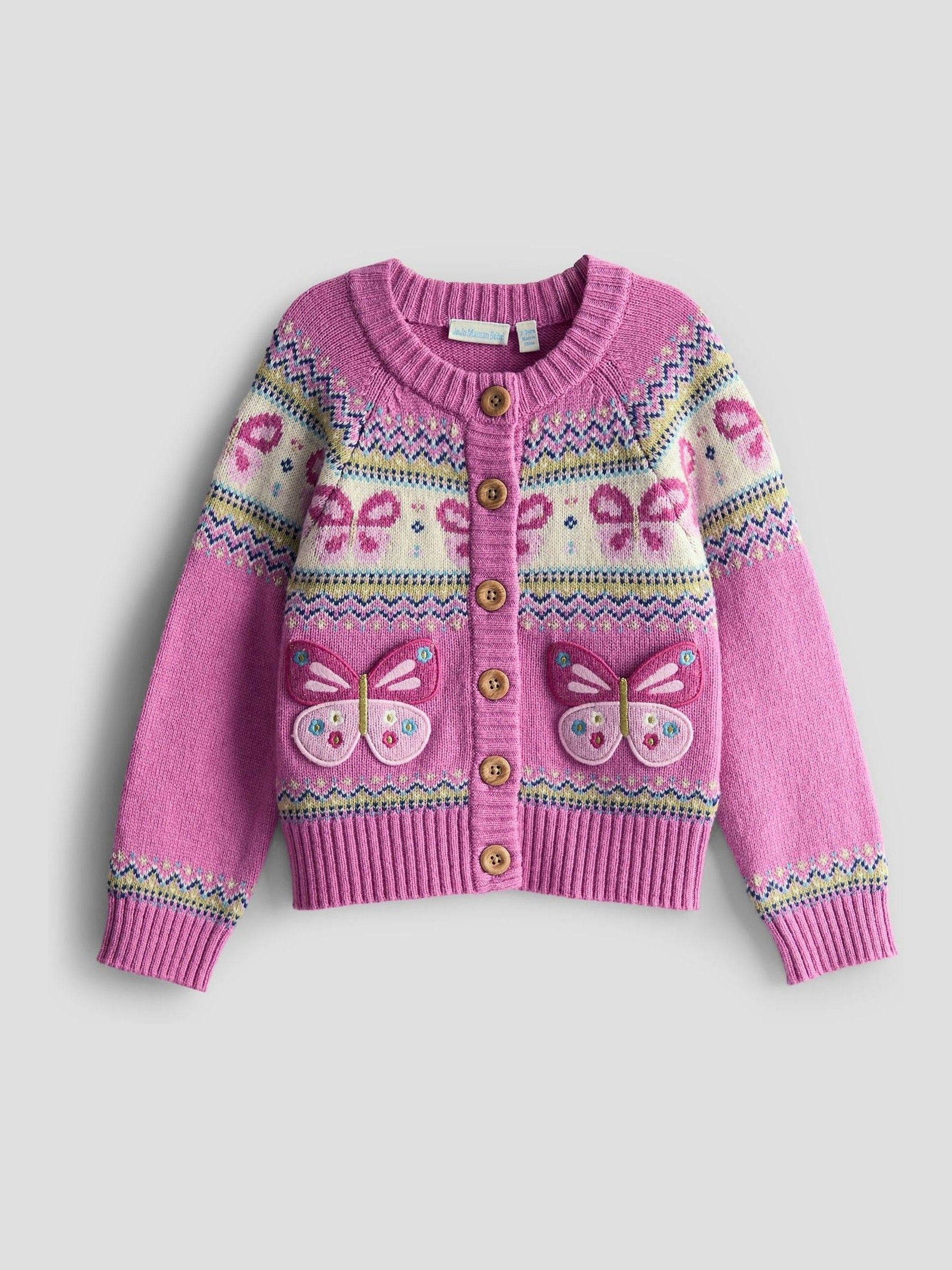 Pink Fair Isle Appliqué Pocket Cardigan - Image 1 of 3