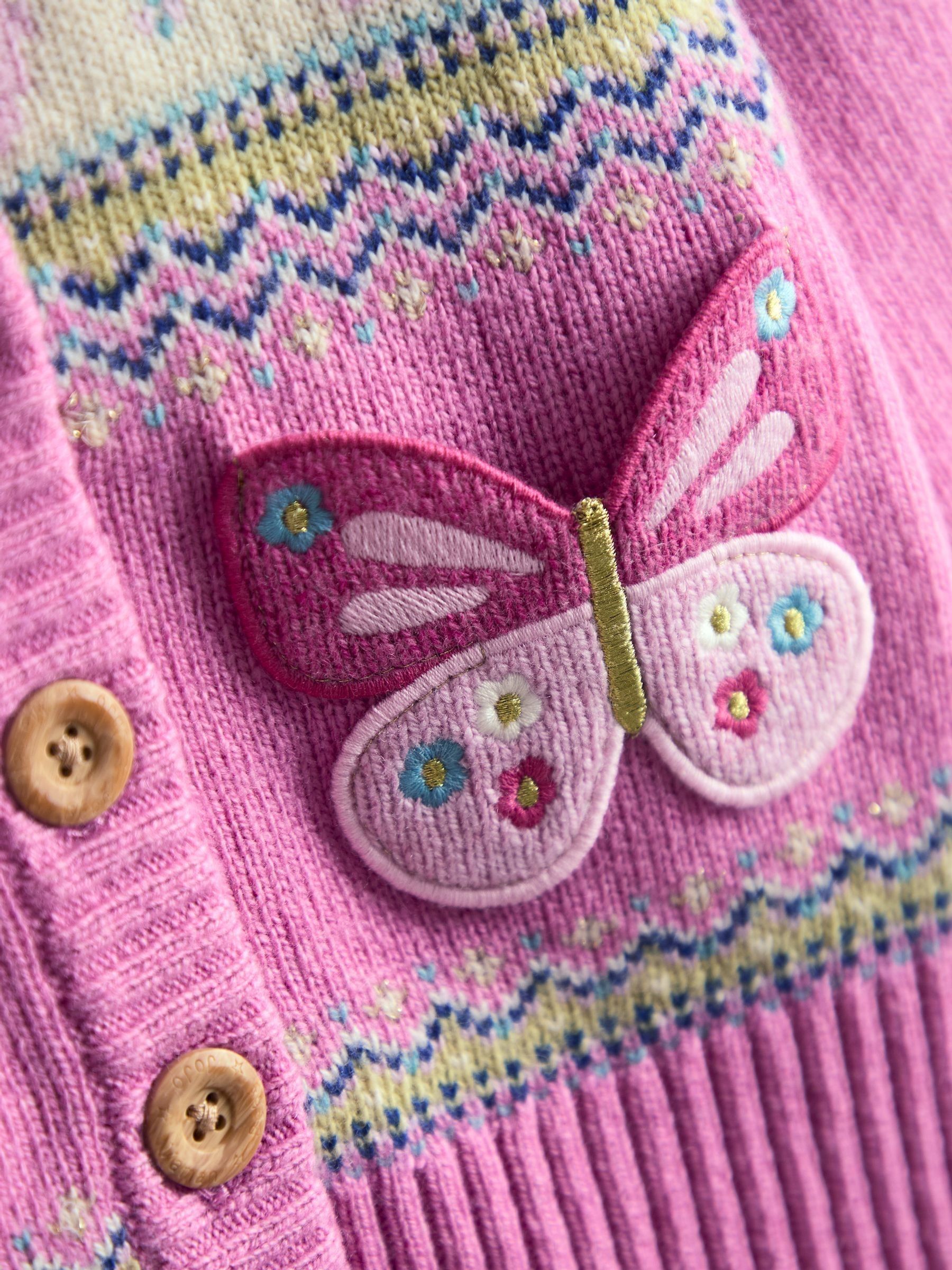 Pink Butterfly Fair Isle Appliqué Pocket Cardigan | JoJo Maman