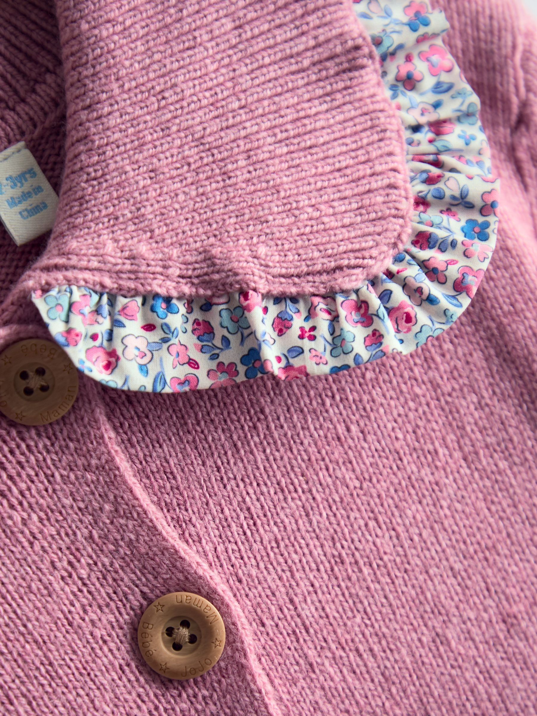 Pink Floral Frill Collar Cardigan - Image 3 of 3