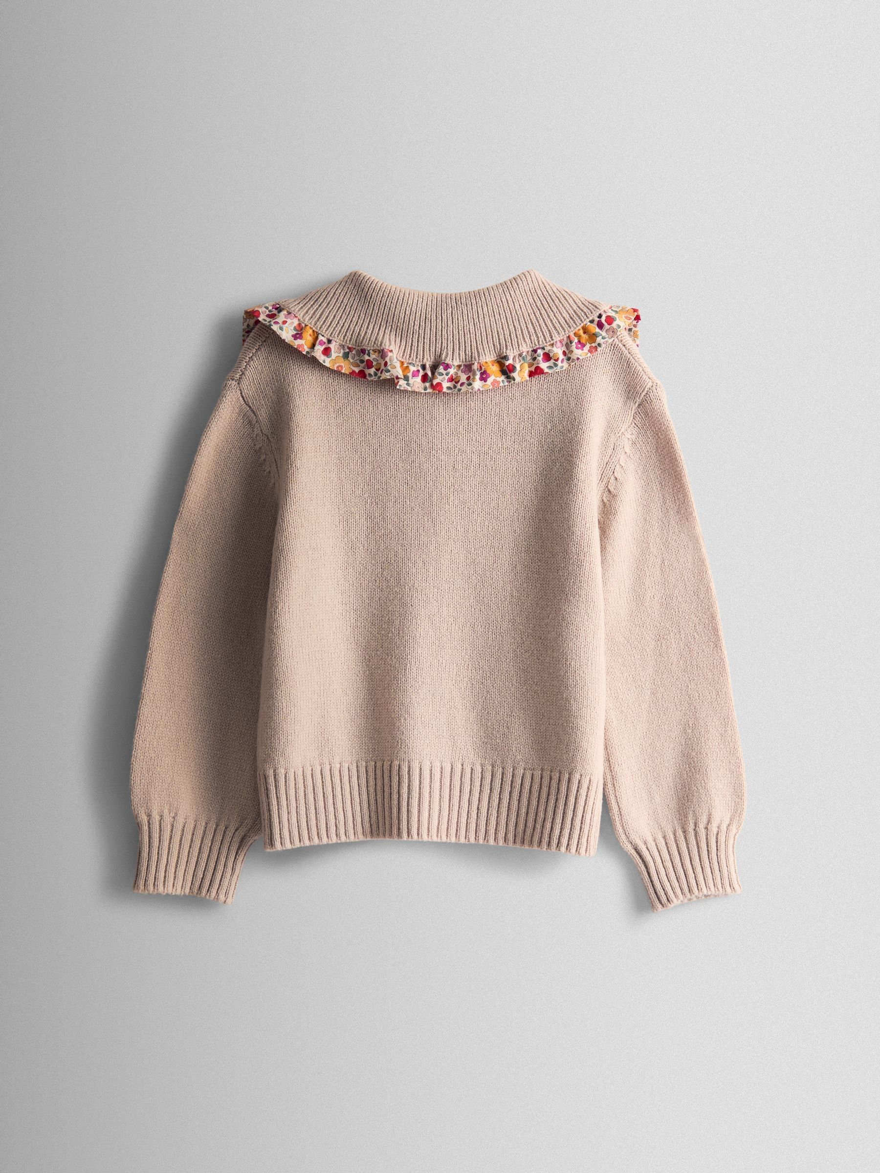 Natural Floral Frill Collar Cardigan - Image 2 of 3