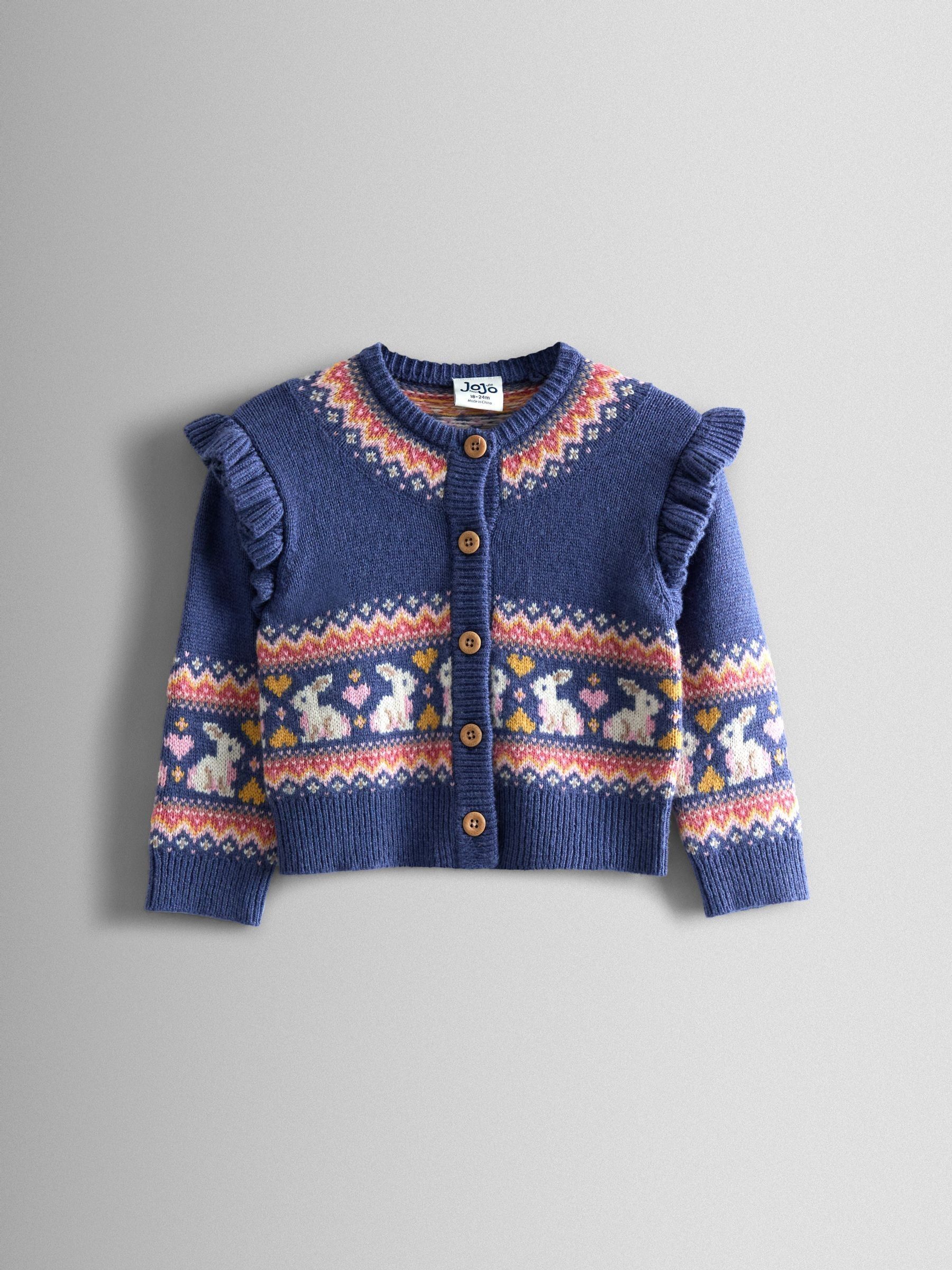 Blue Frill Shoulder Fair Isle Cardigan - Image 1 of 4