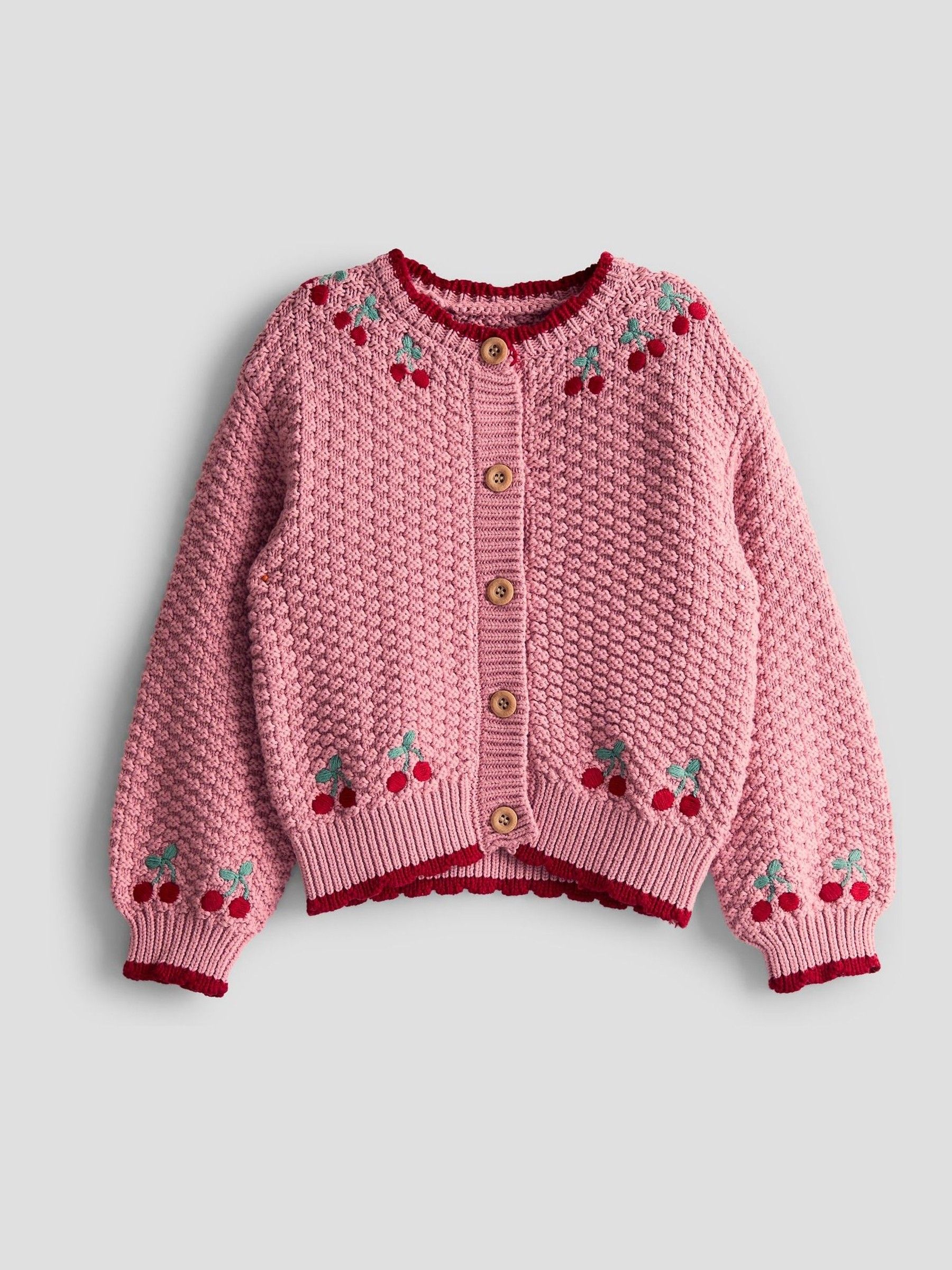 Pink Cherry Textured Knit Embroidered Cardigan | JoJo Maman Bébé USA