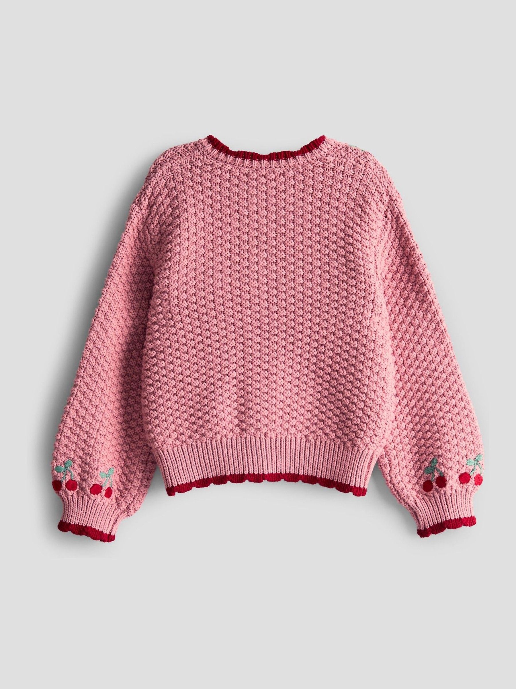 Pink Textured Knit Embroidered Cardigan - Image 2 of 3