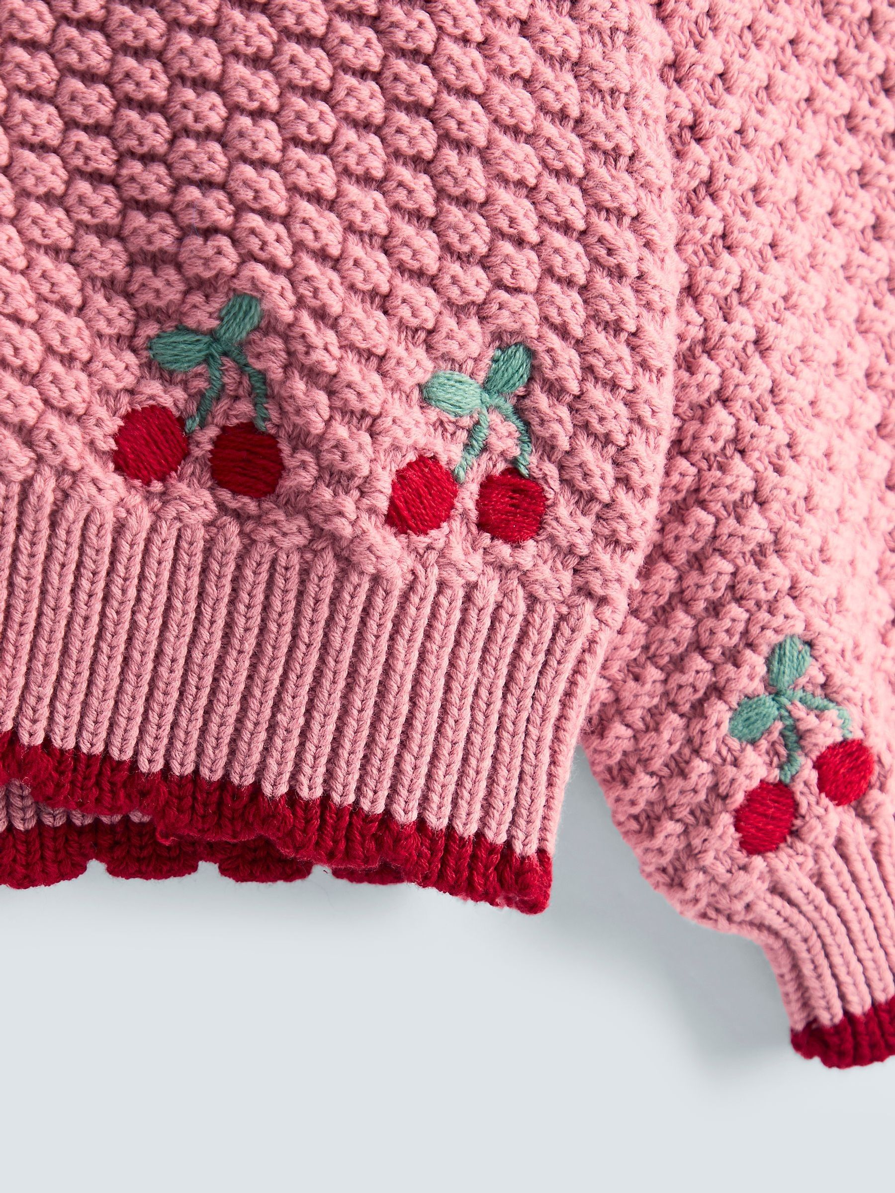 Pink Textured Knit Embroidered Cardigan - Image 3 of 3