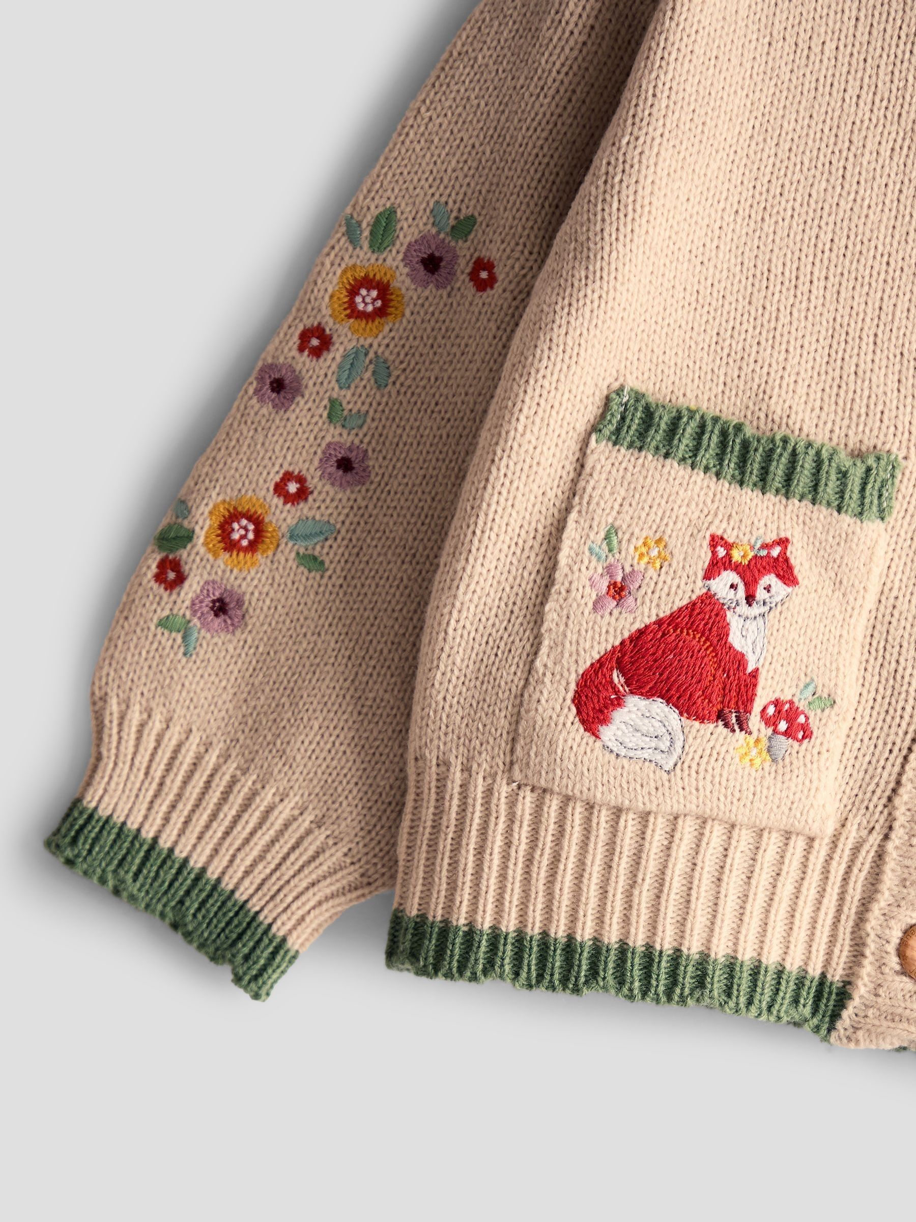Natural Scallop Edge Embroidered Pocket Cardigan - Image 3 of 3