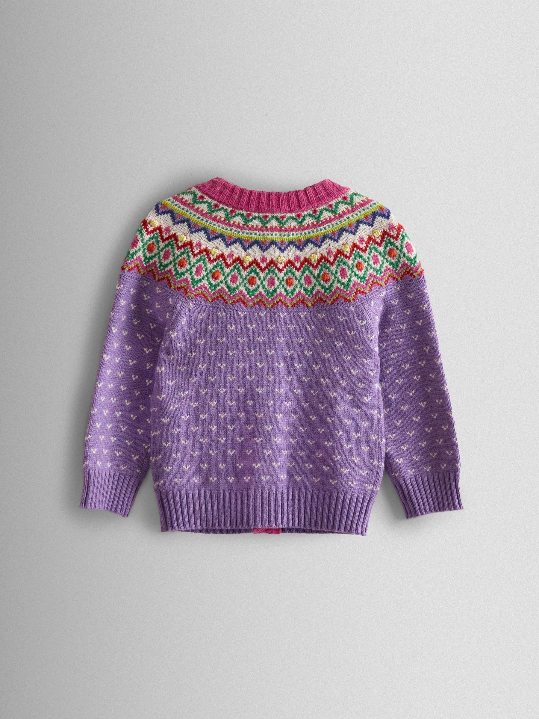 Lilac Purple Bright Fair Isle Cardigan - Image 2 of 2