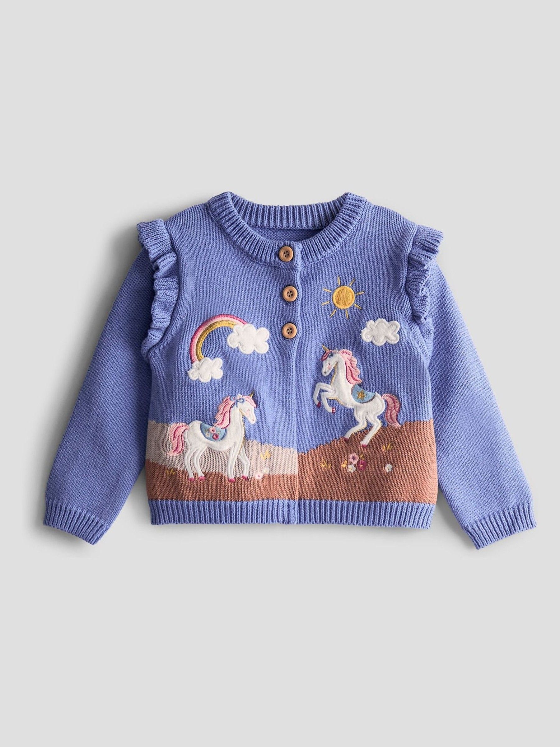 Denim Frill Shoulder Appliqué Cardigan - Image 1 of 3