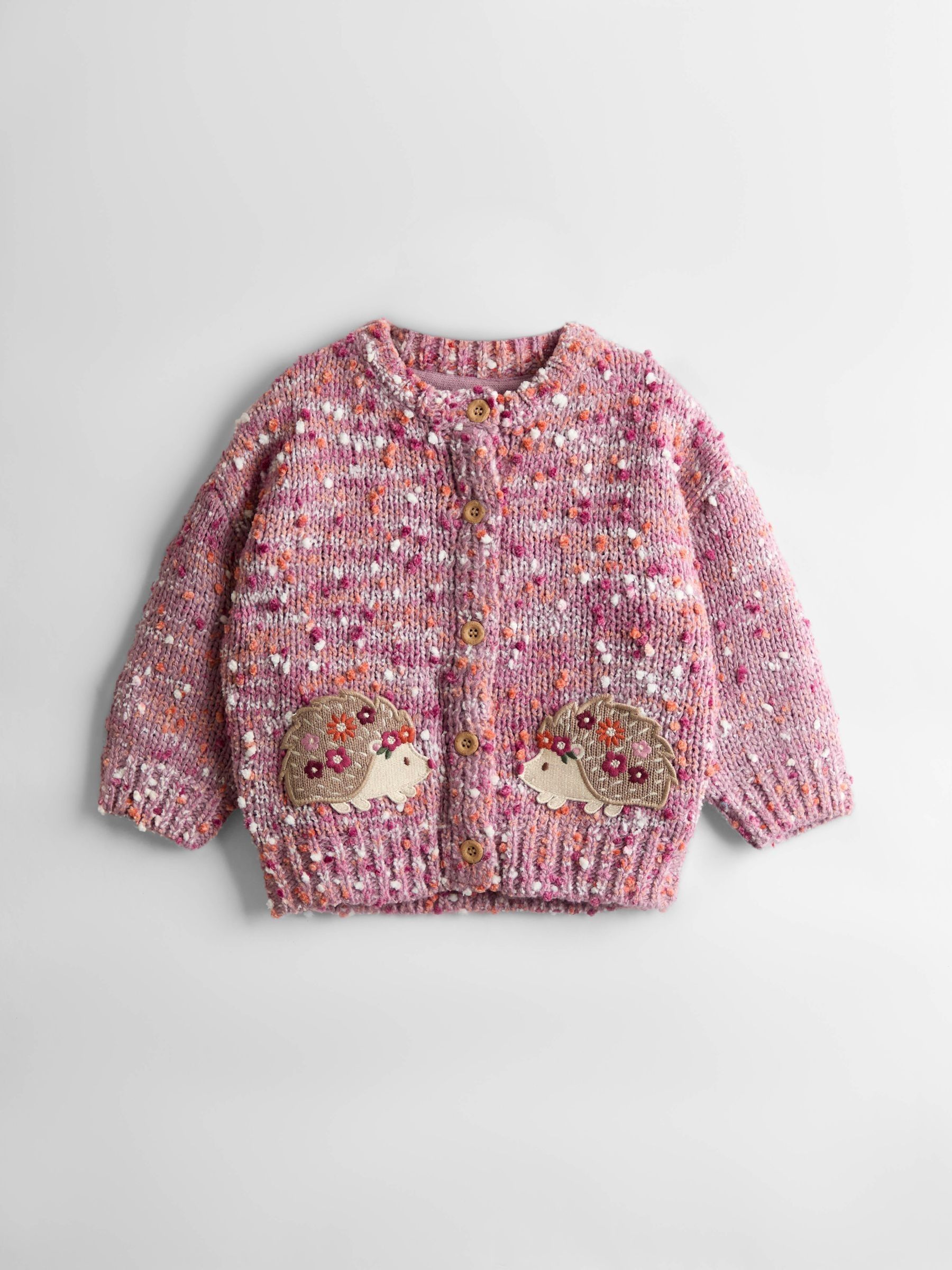Mauve Purple Hedgehog Textured Knit Appliqué Cardigan | JoJo Maman