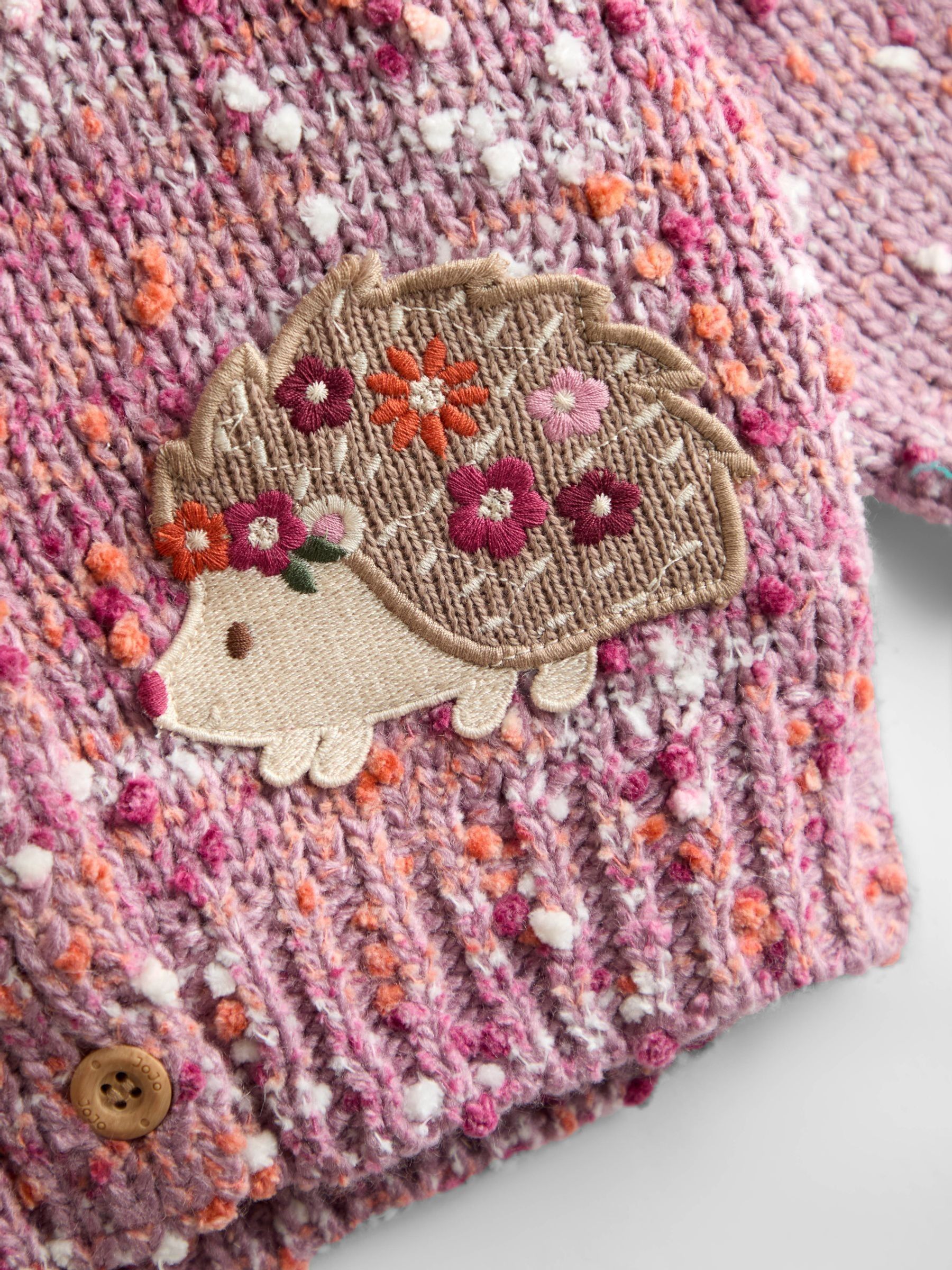 Mauve Purple Hedgehog Textured Knit Appliqué Cardigan - Image 2 of 3