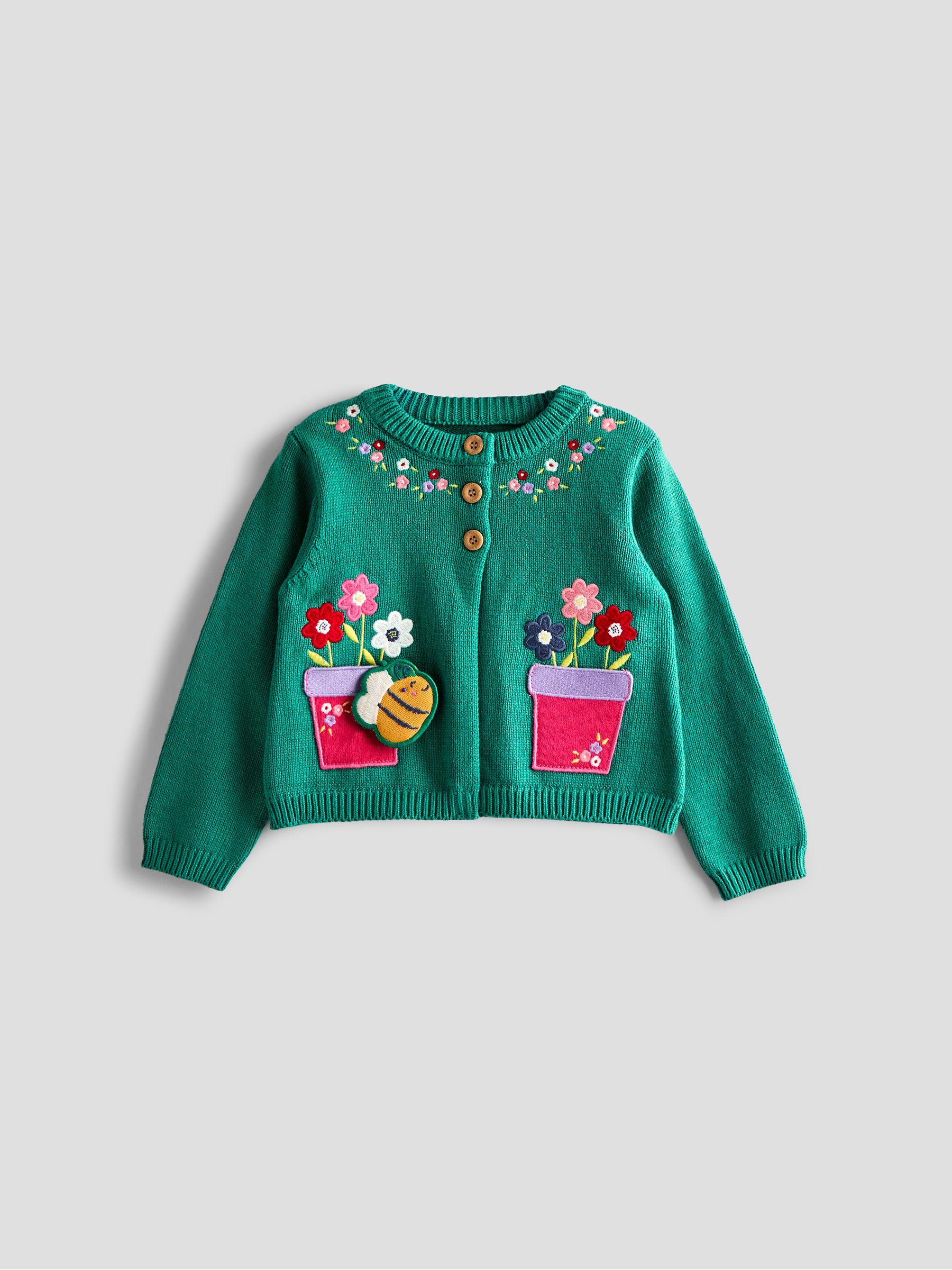 Teal Green Flower & Bee Pet in Pocket Applique Cardigan - Image 1 of 5